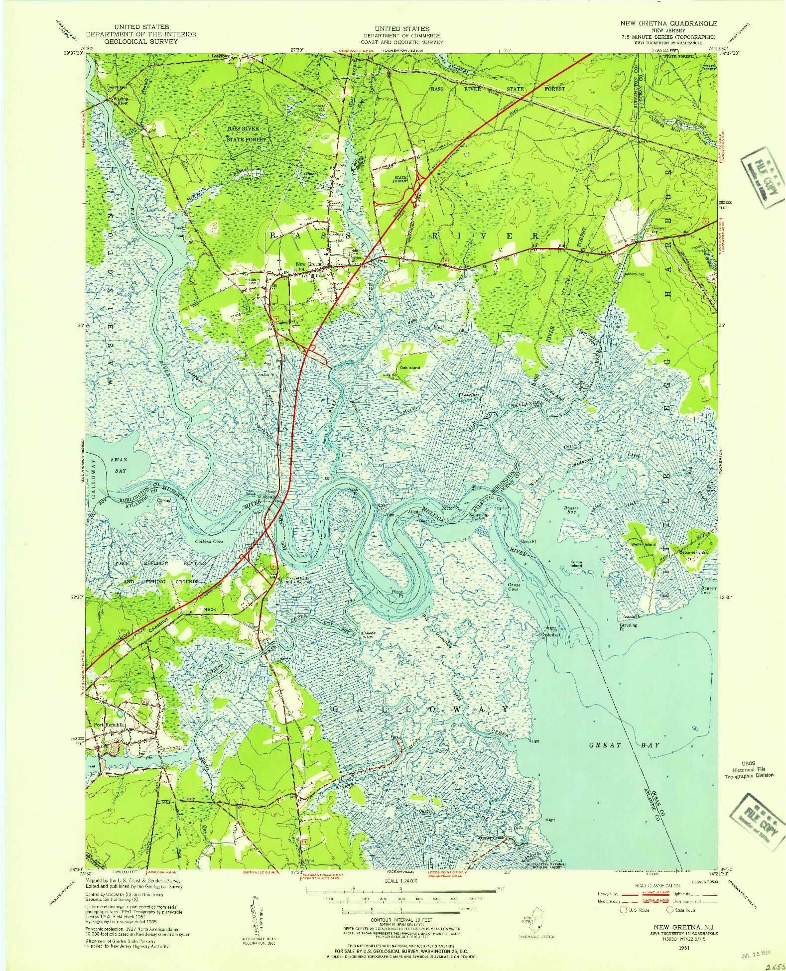 USGS 1:24000-SCALE QUADRANGLE FOR NEW GRETNA, NJ 1951