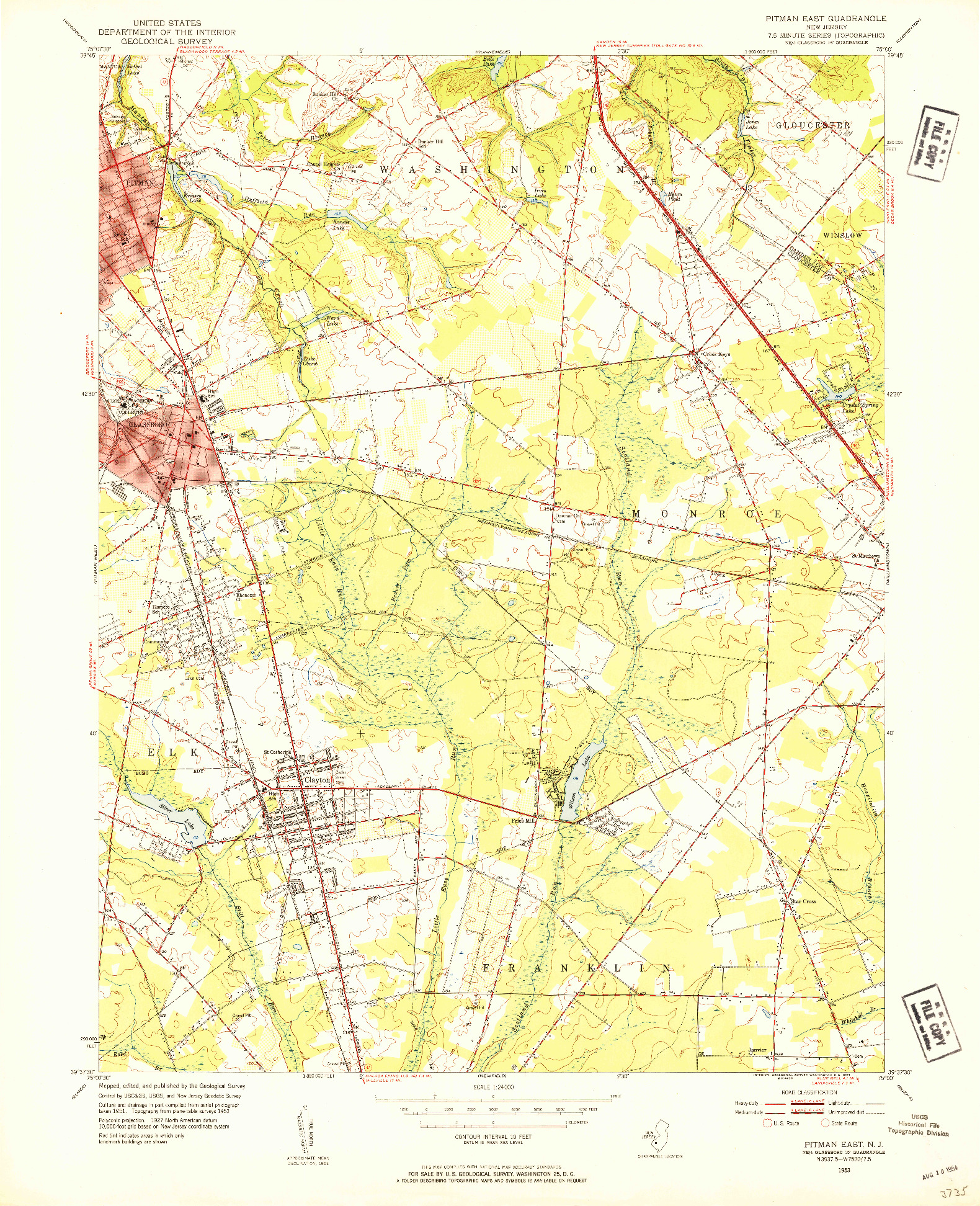 USGS 1:24000-SCALE QUADRANGLE FOR PITMAN EAST, NJ 1953