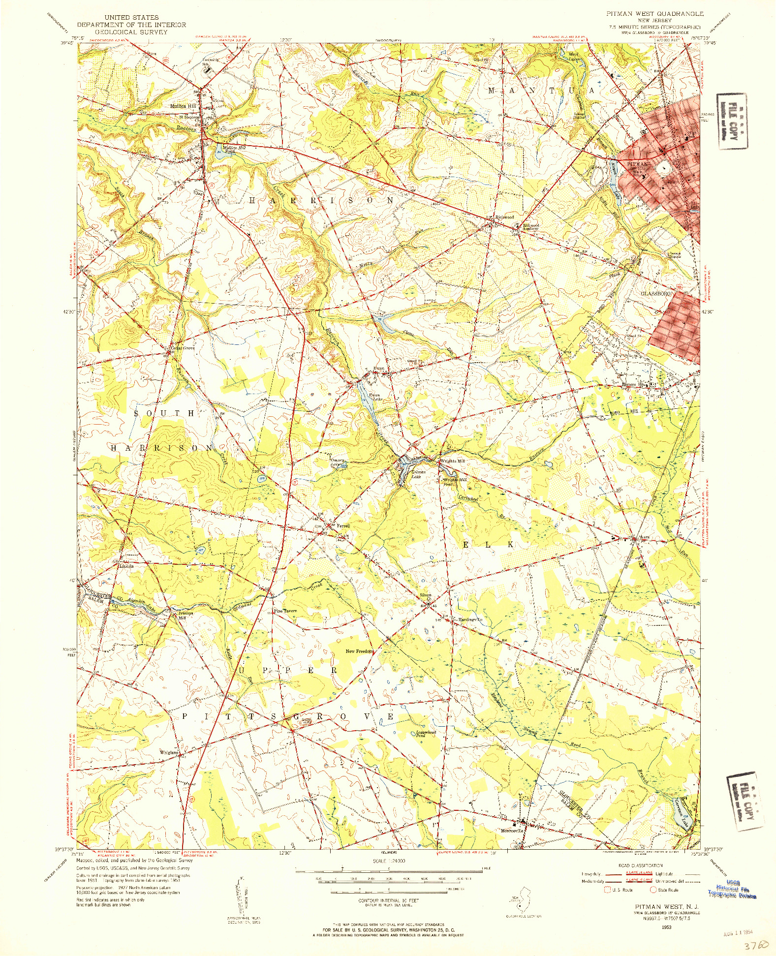 USGS 1:24000-SCALE QUADRANGLE FOR PITMAN WEST, NJ 1953