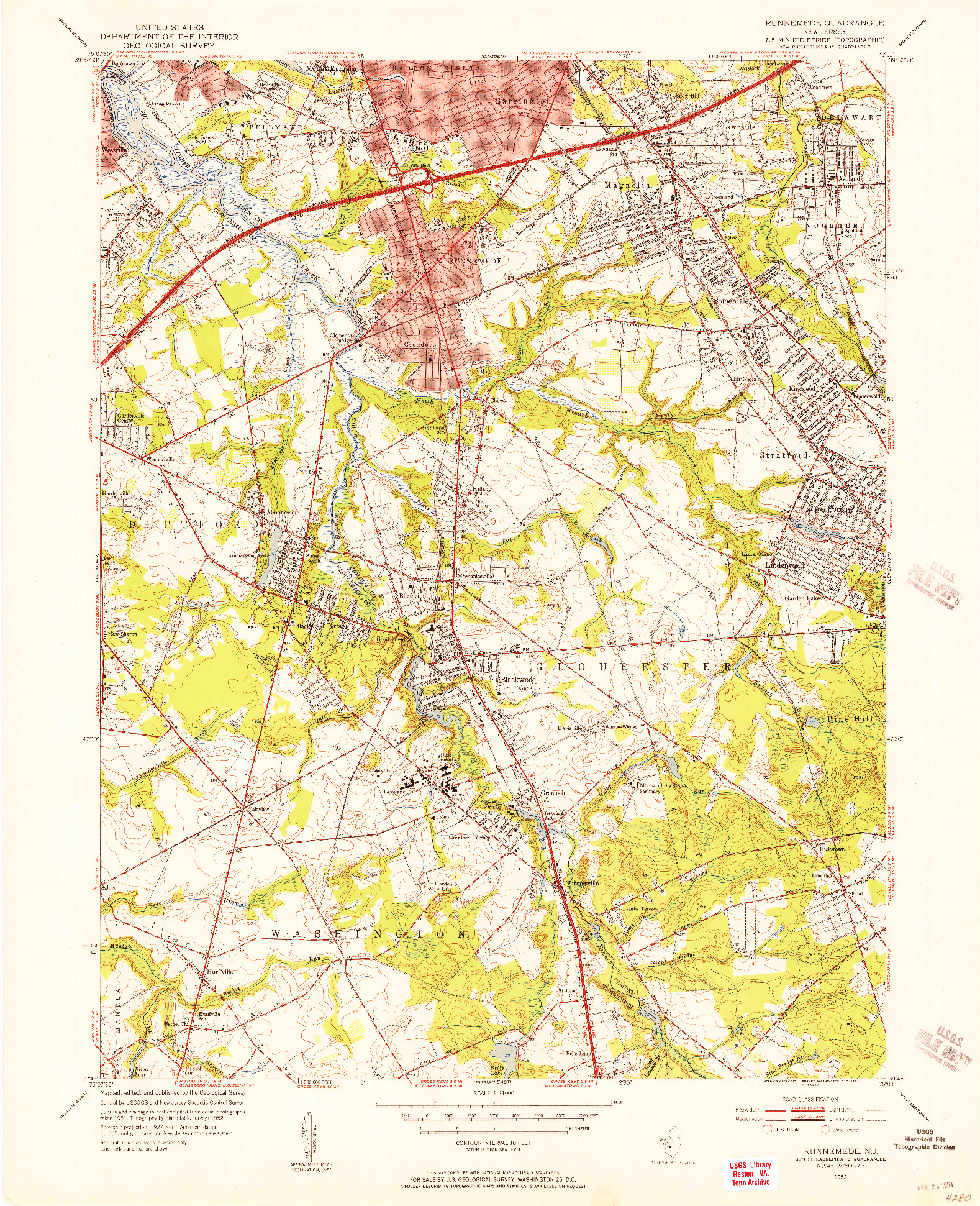 USGS 1:24000-SCALE QUADRANGLE FOR RUNNEMEDE, NJ 1952