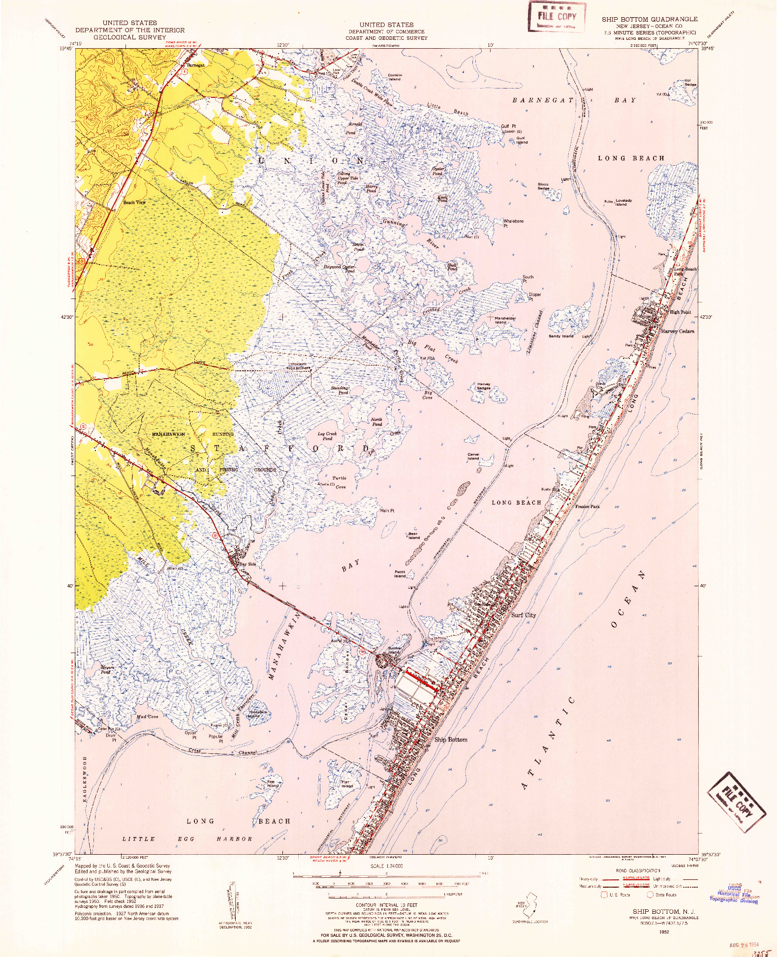 USGS 1:24000-SCALE QUADRANGLE FOR SHIP BOTTOM, NJ 1952