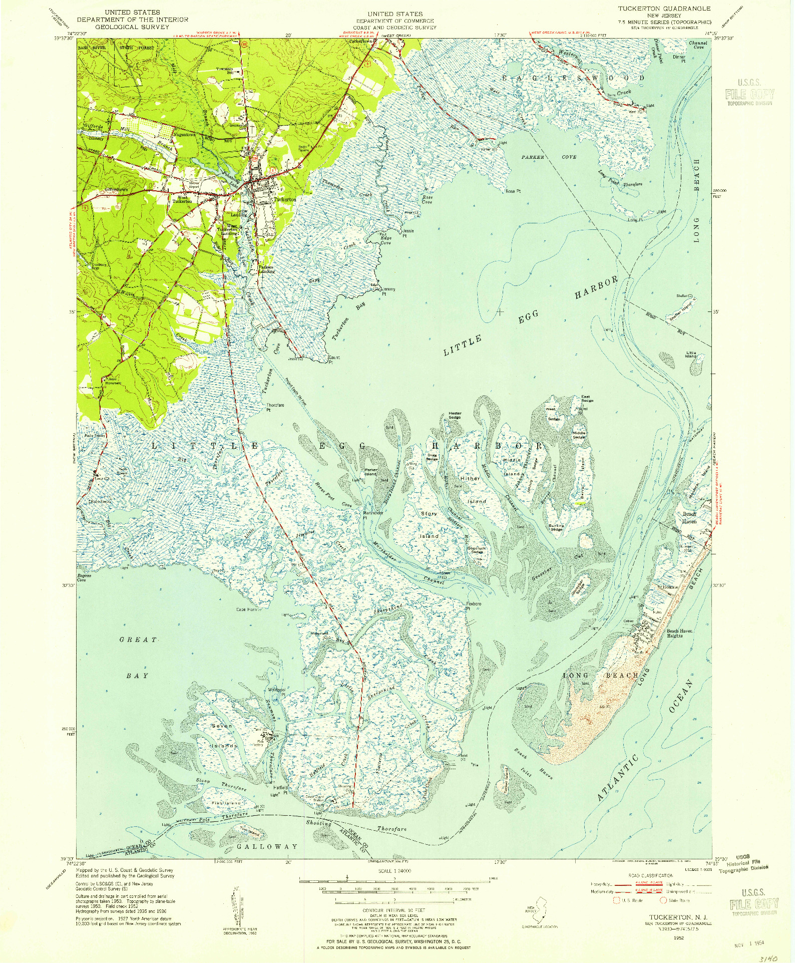 USGS 1:24000-SCALE QUADRANGLE FOR TUCKERTON, NJ 1952