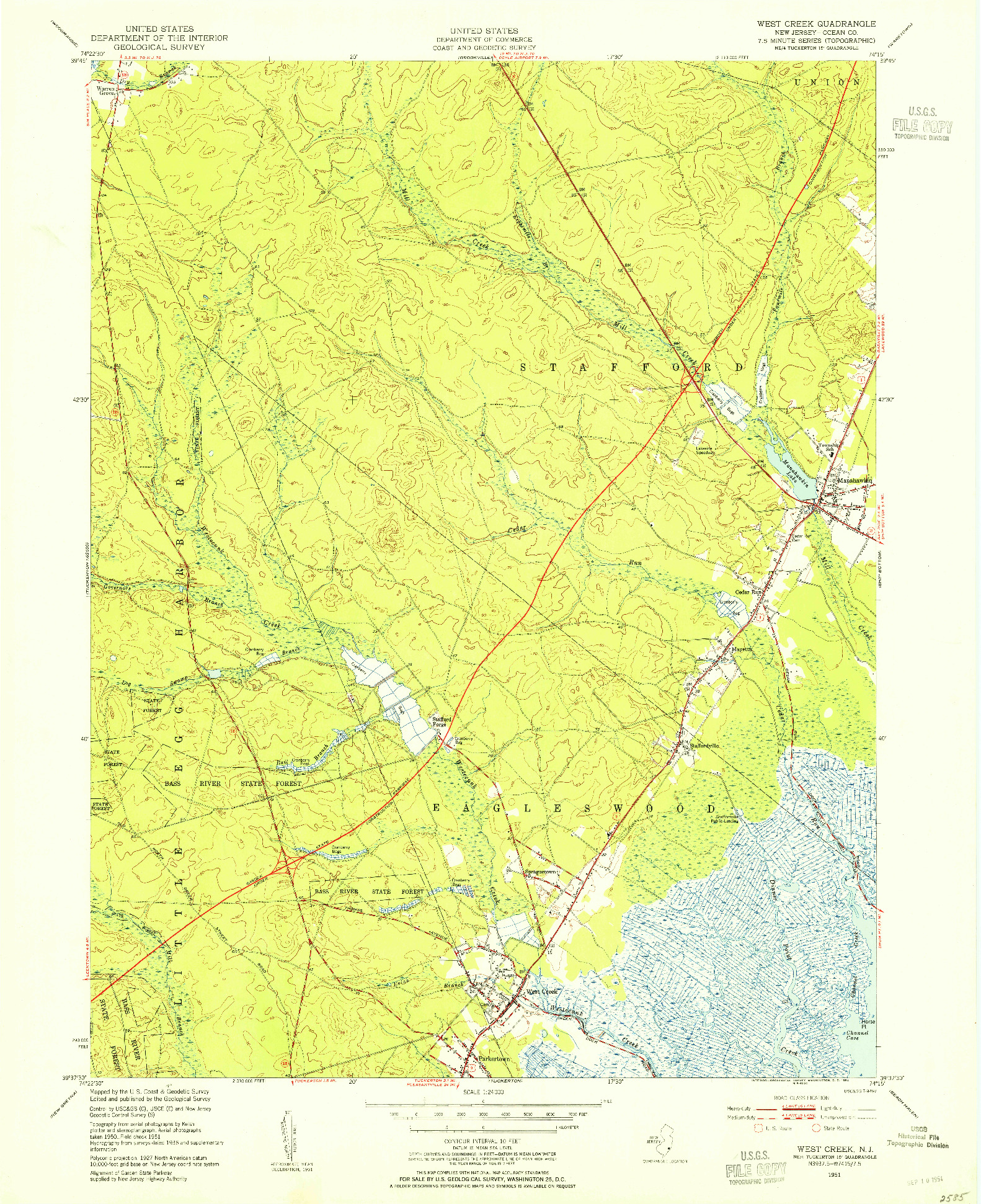 USGS 1:24000-SCALE QUADRANGLE FOR WEST CREEK, NJ 1951