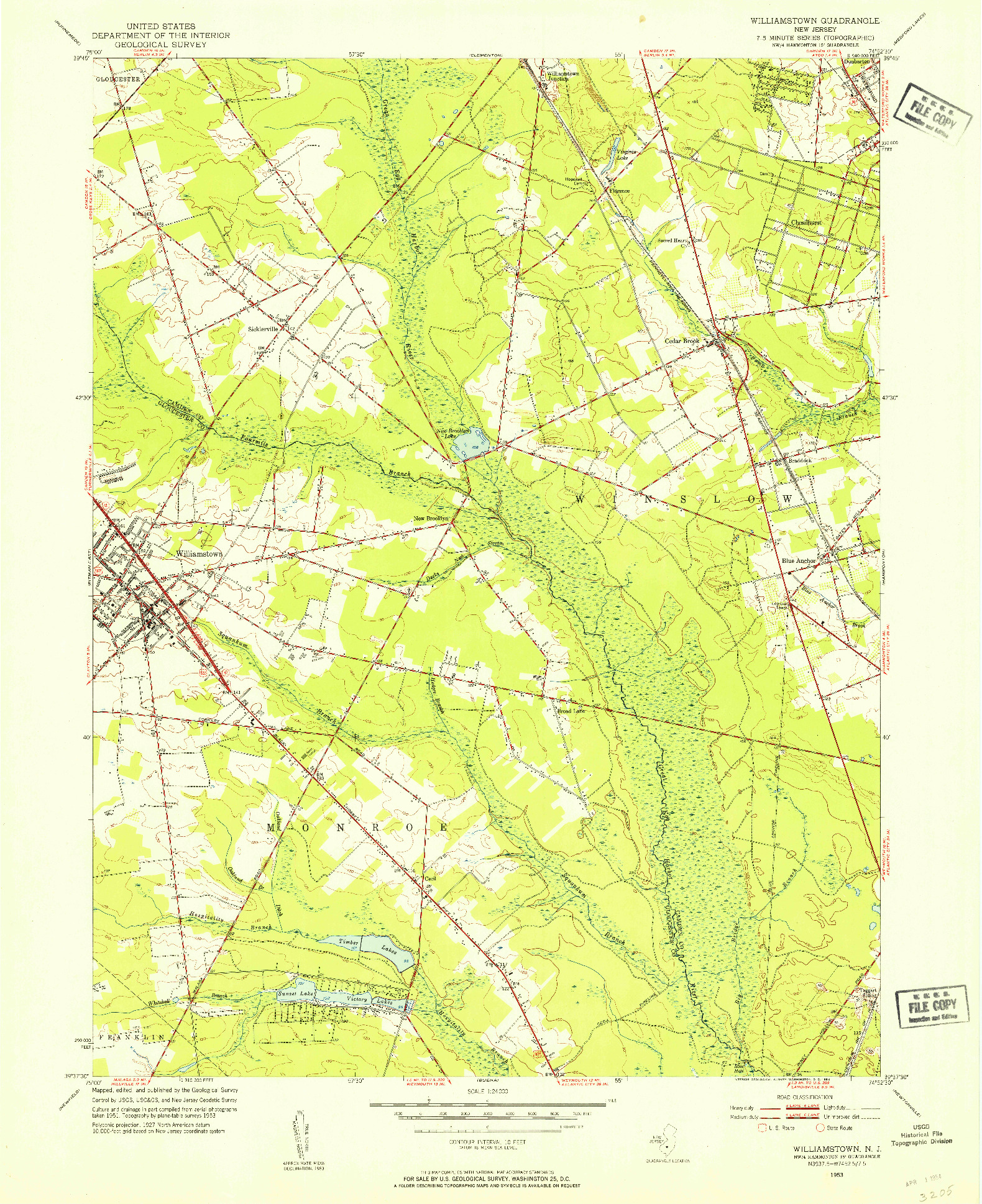 USGS 1:24000-SCALE QUADRANGLE FOR WILLIAMSTOWN, NJ 1953