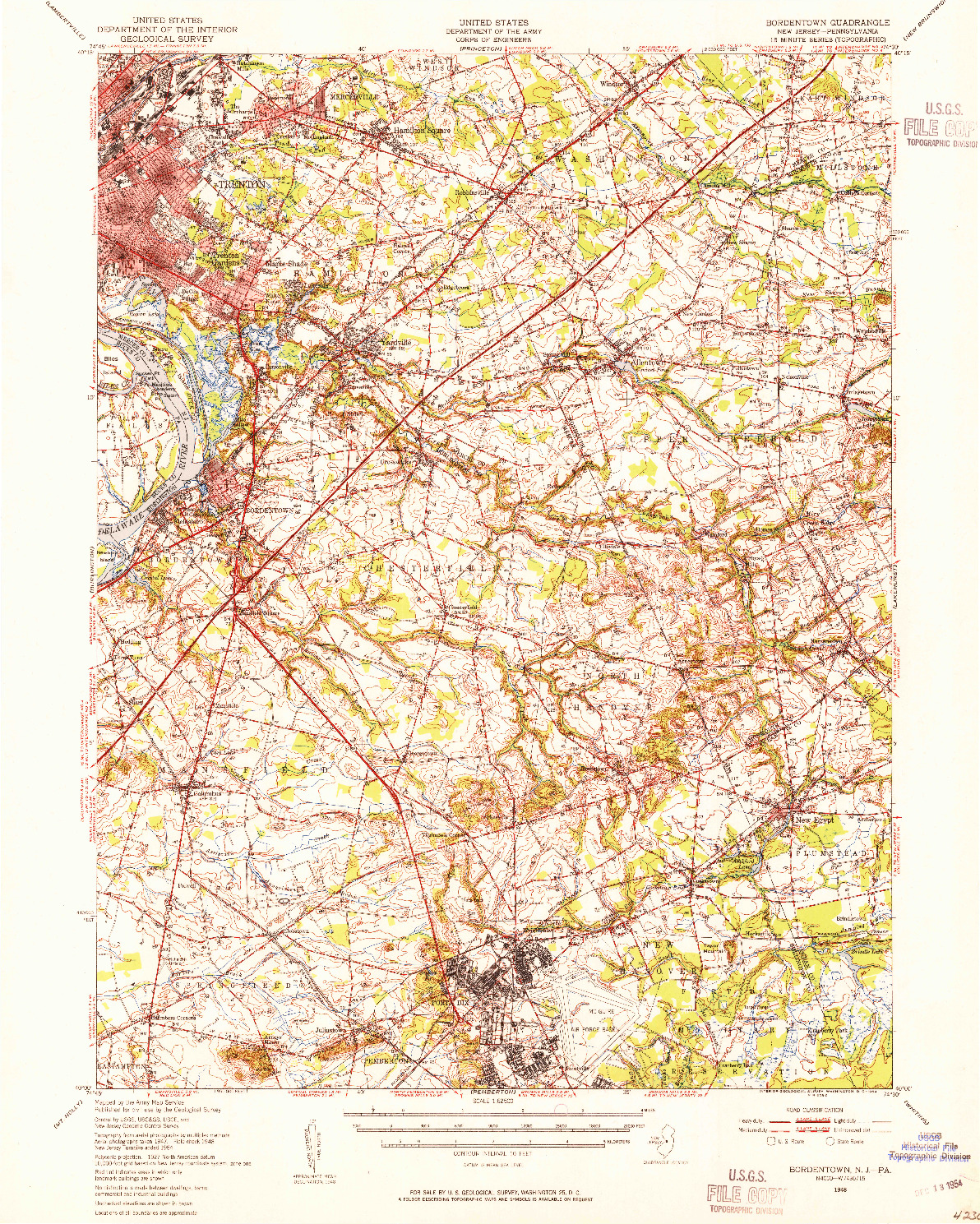 USGS 1:62500-SCALE QUADRANGLE FOR BORDENTOWN, NJ 1948