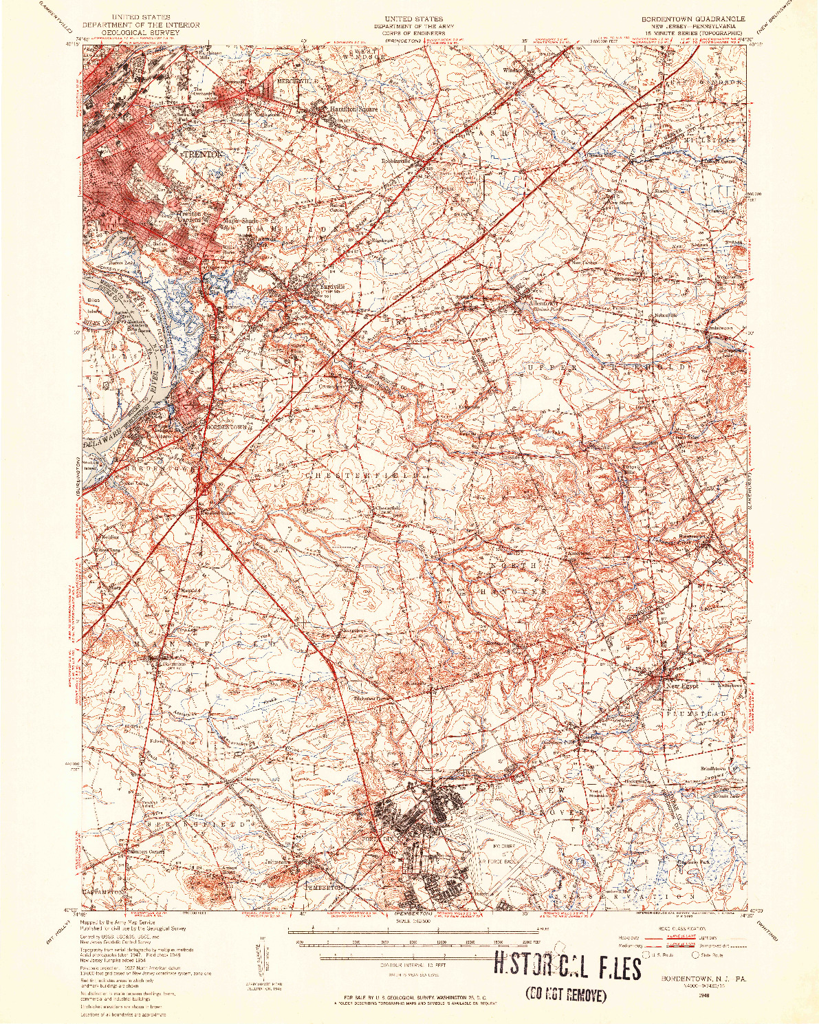 USGS 1:62500-SCALE QUADRANGLE FOR BORDENTOWN, NJ 1948