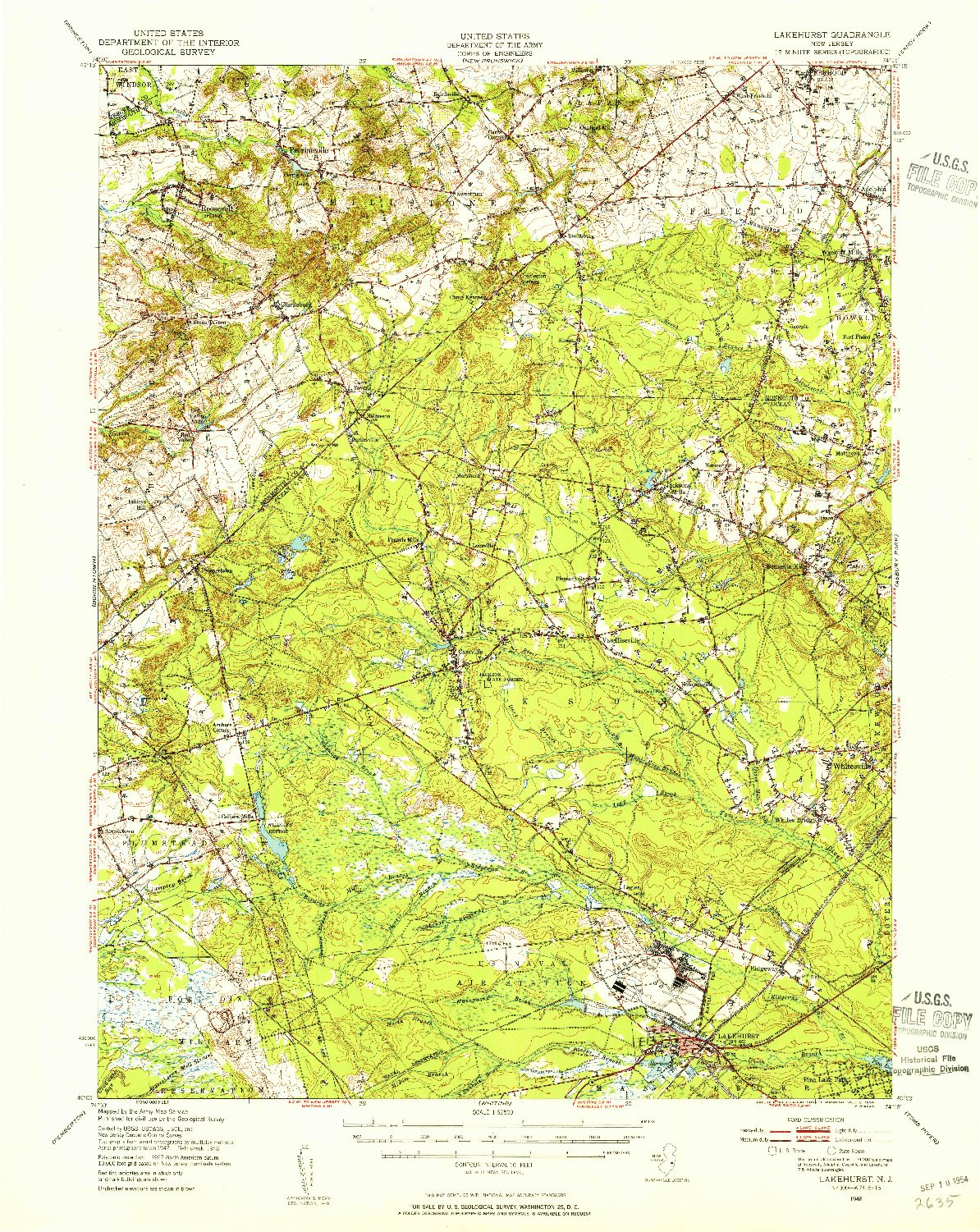 USGS 1:62500-SCALE QUADRANGLE FOR LAKEHURST, NJ 1948