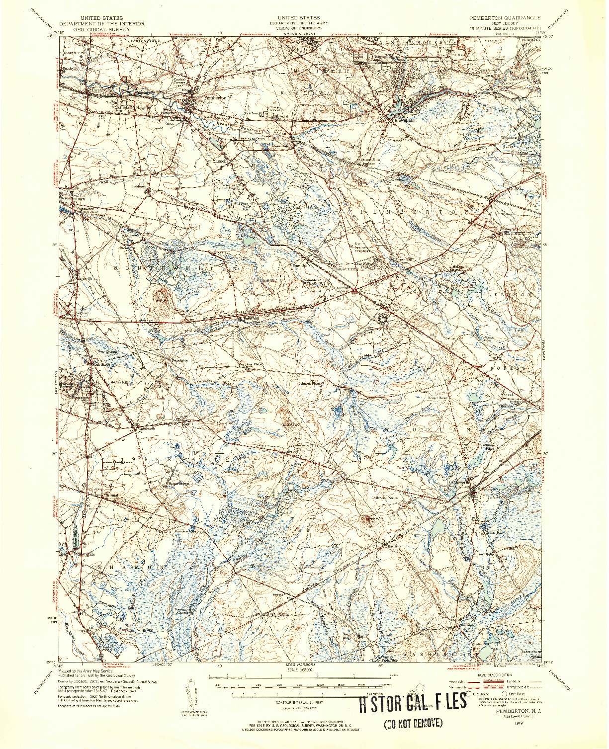 USGS 1:62500-SCALE QUADRANGLE FOR PEMBERTON, NJ 1949
