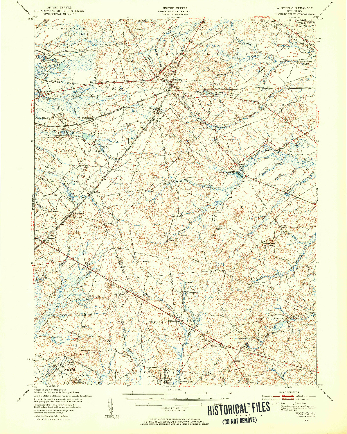 USGS 1:62500-SCALE QUADRANGLE FOR WHITING, NJ 1949