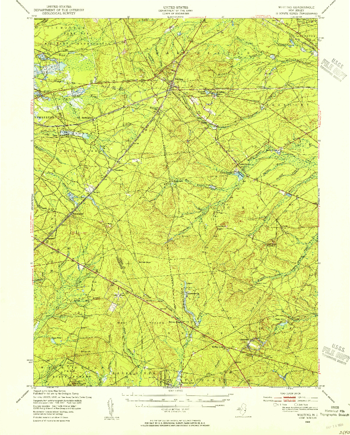 USGS 1:62500-SCALE QUADRANGLE FOR WHITING, NJ 1949