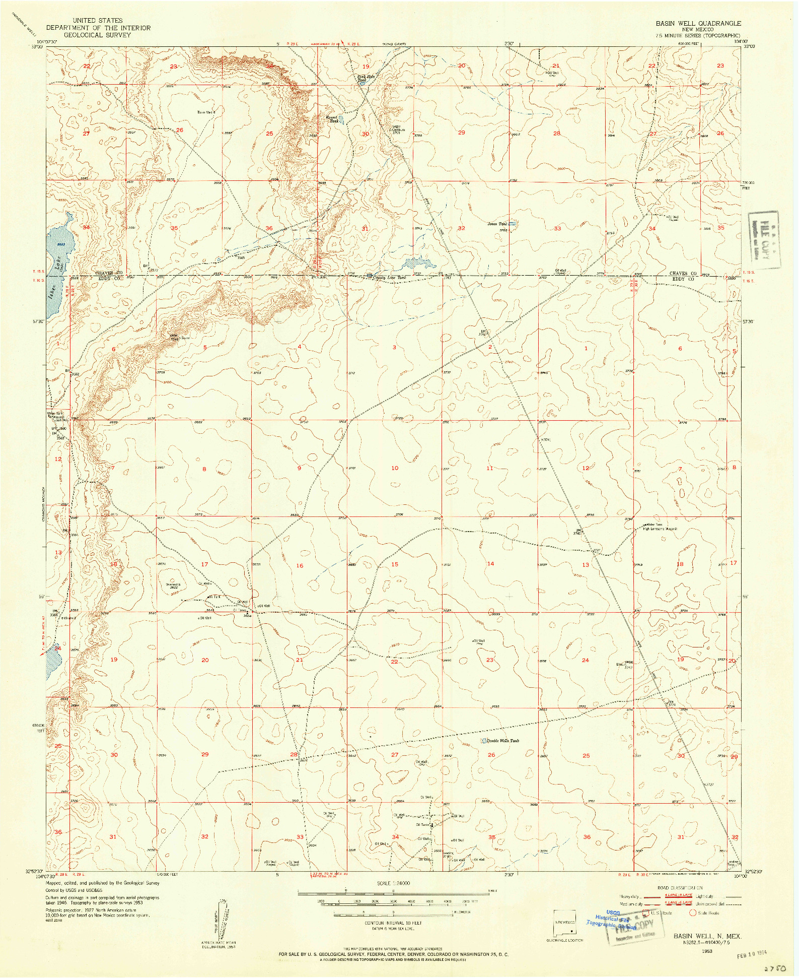 USGS 1:24000-SCALE QUADRANGLE FOR BASIN WELL, NM 1953