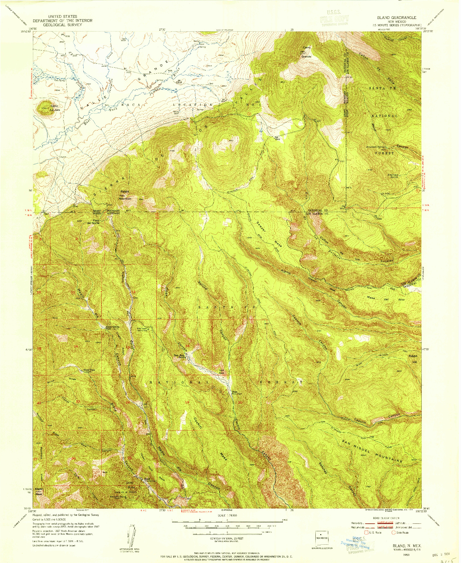 USGS 1:24000-SCALE QUADRANGLE FOR BLAND, NM 1953