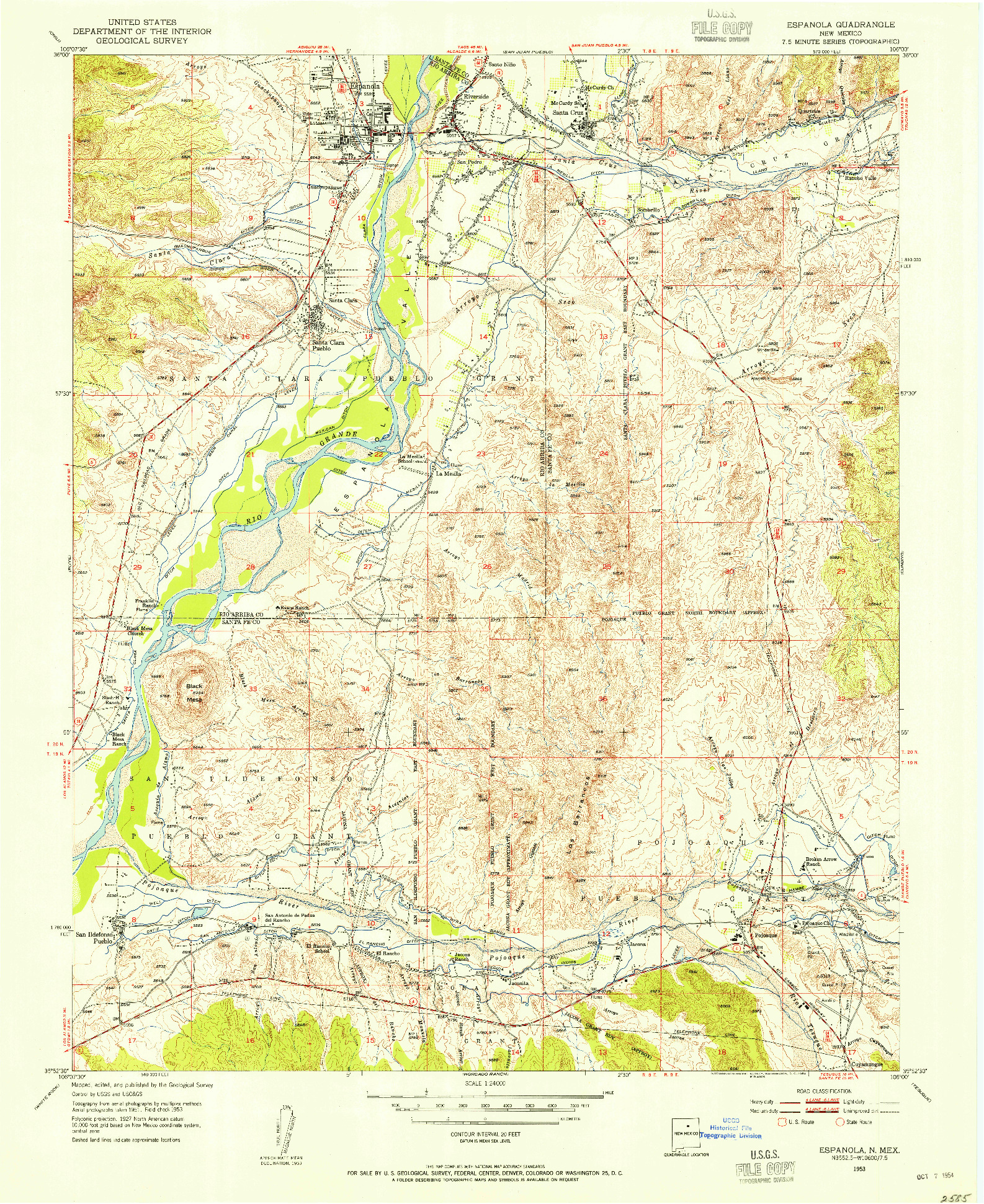 USGS 1:24000-SCALE QUADRANGLE FOR ESPANOLA, NM 1953