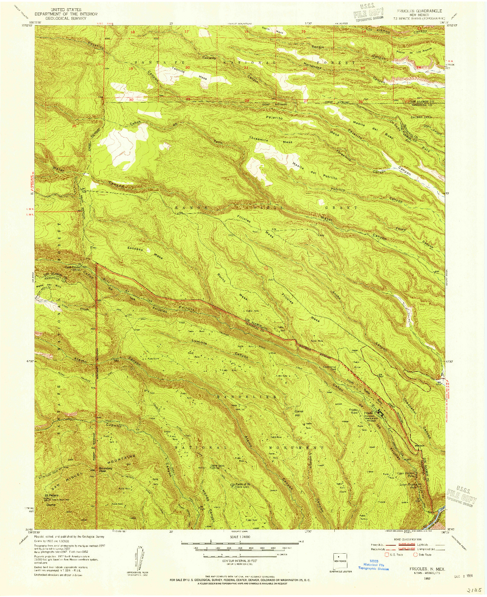 USGS 1:24000-SCALE QUADRANGLE FOR FRIJOLES, NM 1952