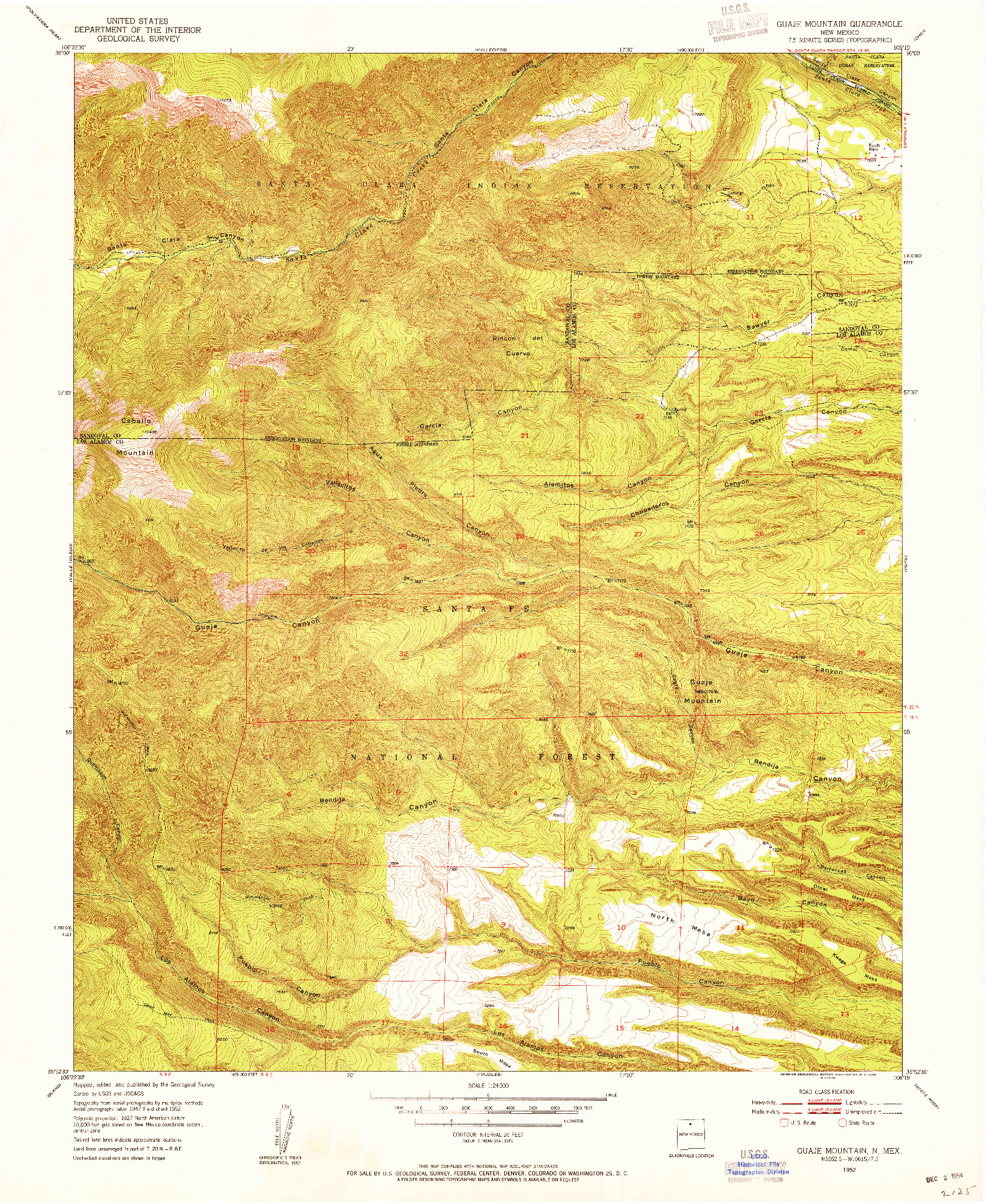 USGS 1:24000-SCALE QUADRANGLE FOR GUAJE MOUNTAIN, NM 1952