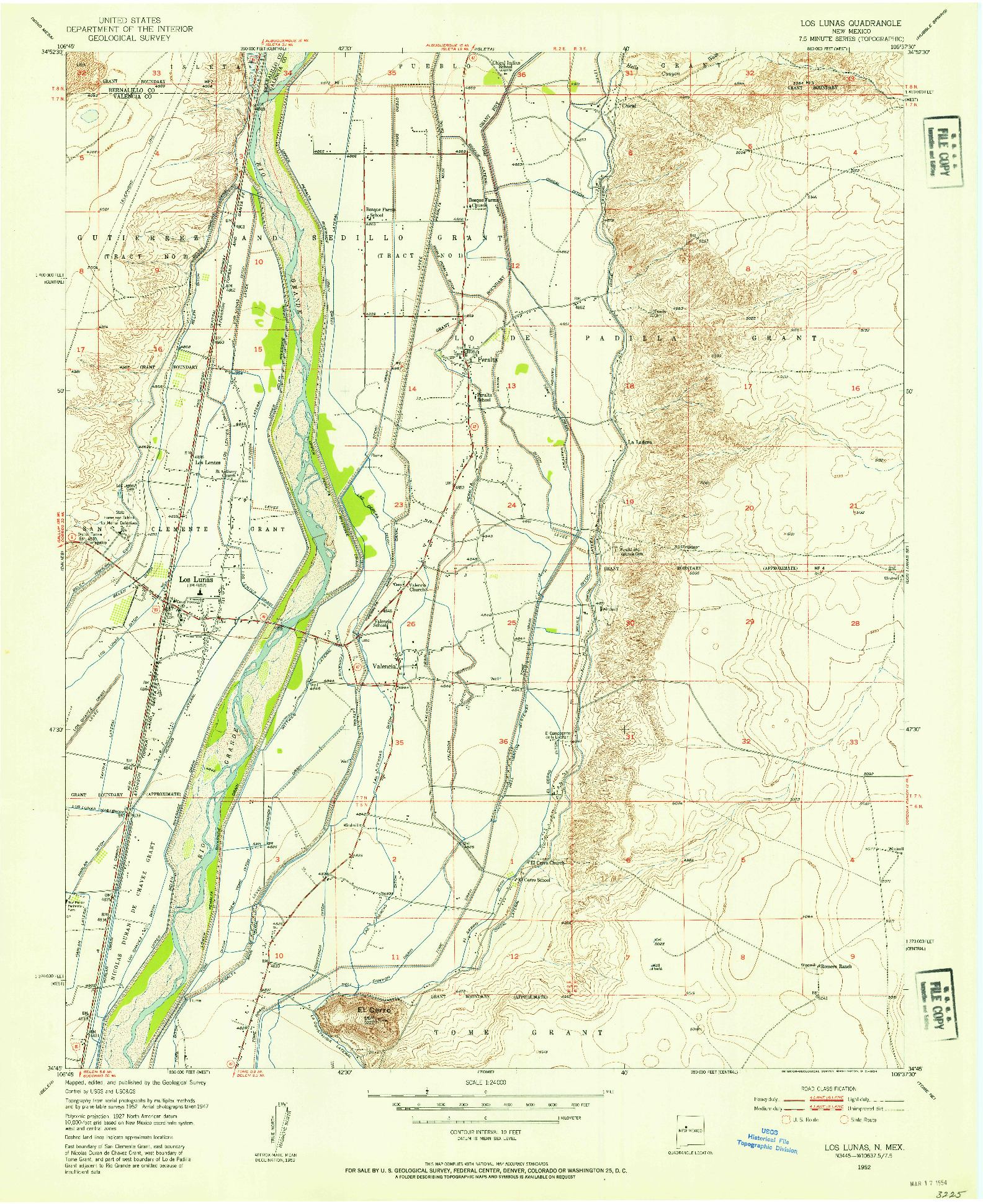 USGS 1:24000-SCALE QUADRANGLE FOR LOS LUNAS, NM 1952