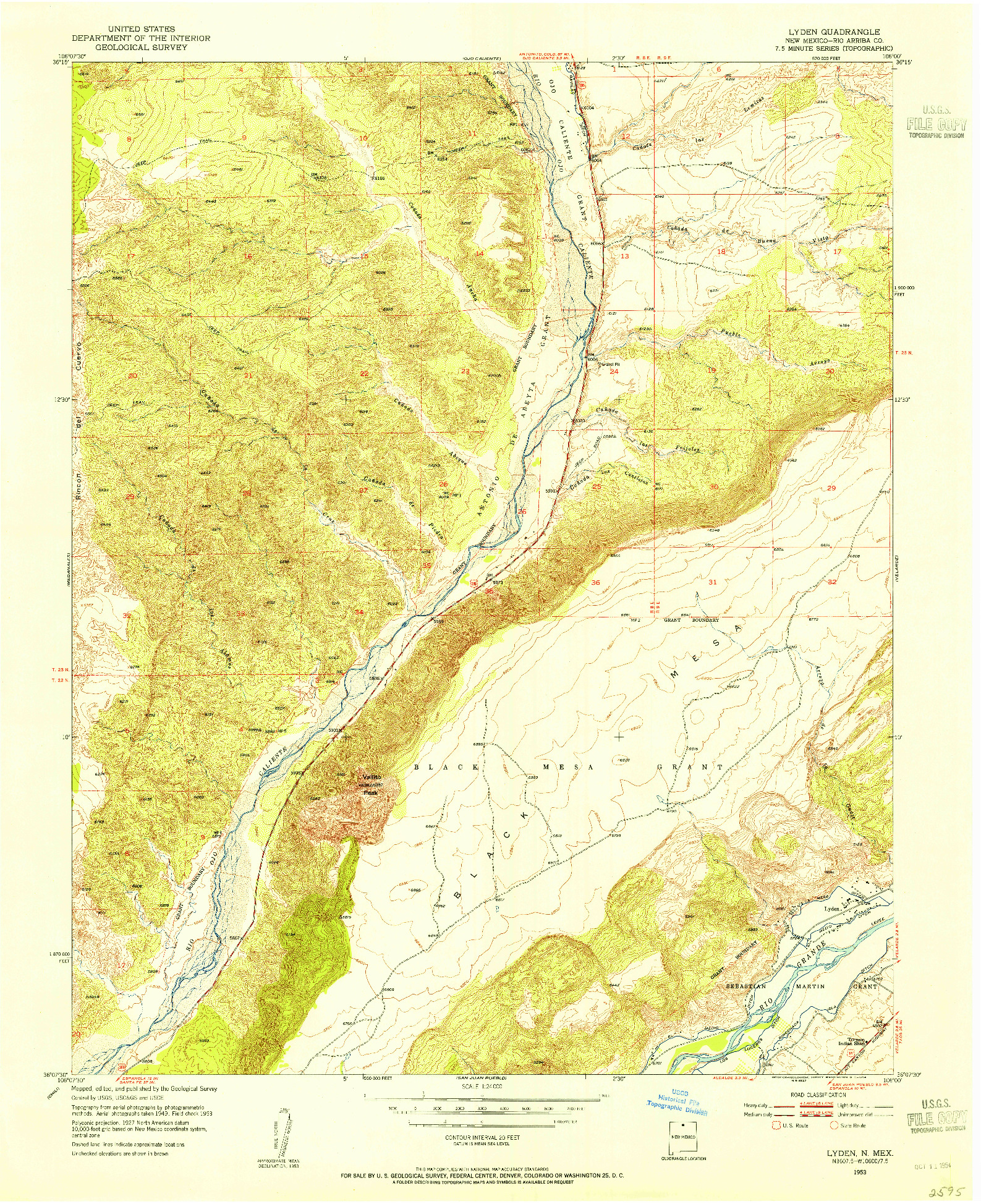 USGS 1:24000-SCALE QUADRANGLE FOR LYDEN, NM 1953
