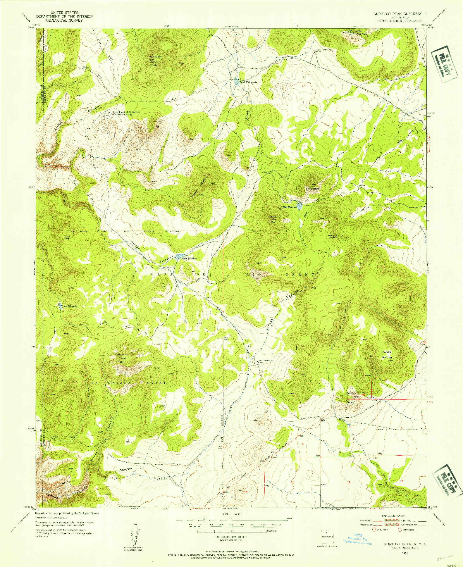 USGS 1:24000-SCALE QUADRANGLE FOR MONTOSO PEAK, NM 1952