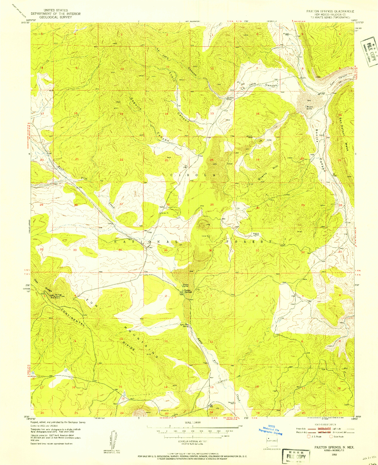 USGS 1:24000-SCALE QUADRANGLE FOR PAXTON SPRINGS, NM 1952