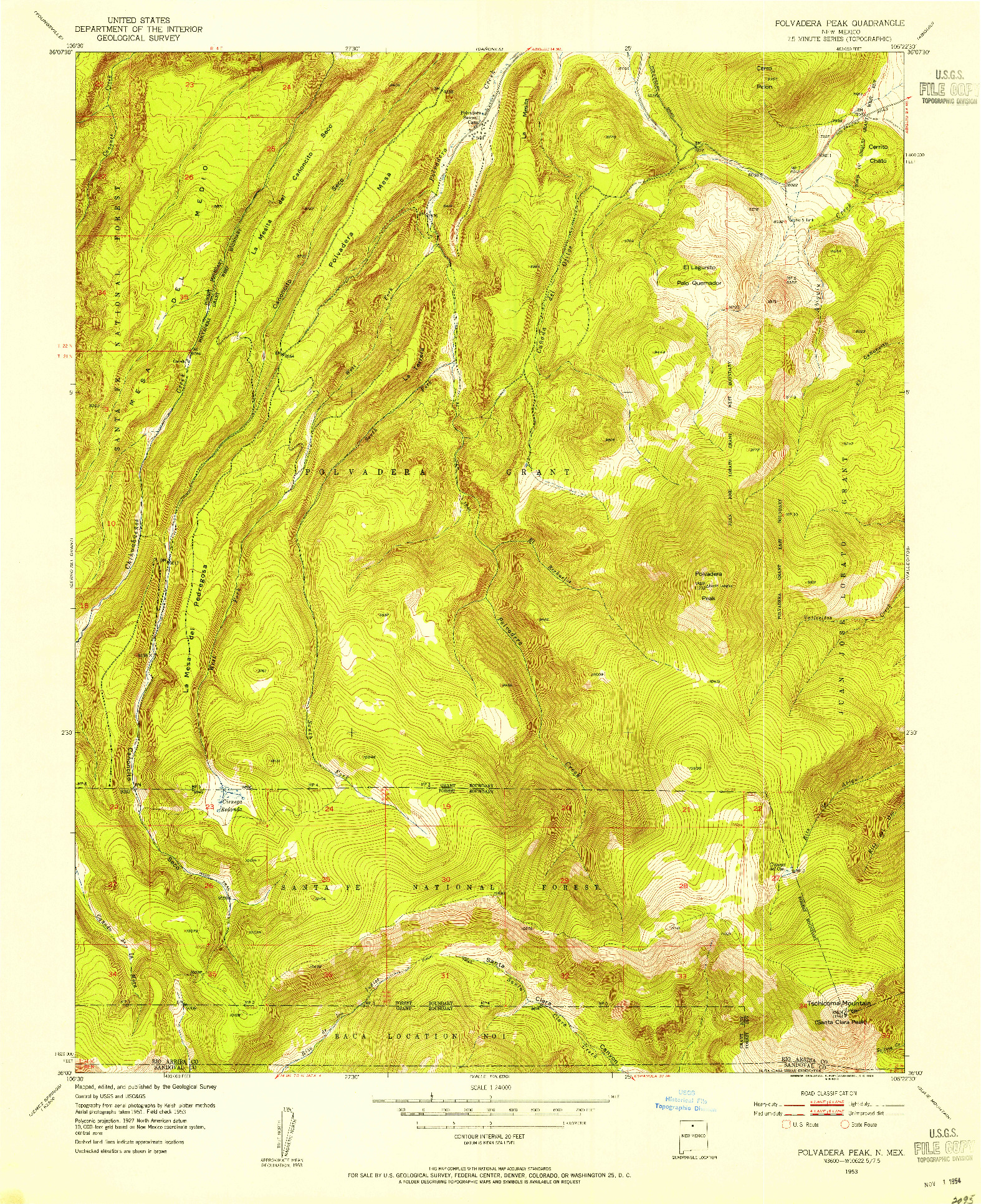 USGS 1:24000-SCALE QUADRANGLE FOR POLVADERA PEAK, NM 1953