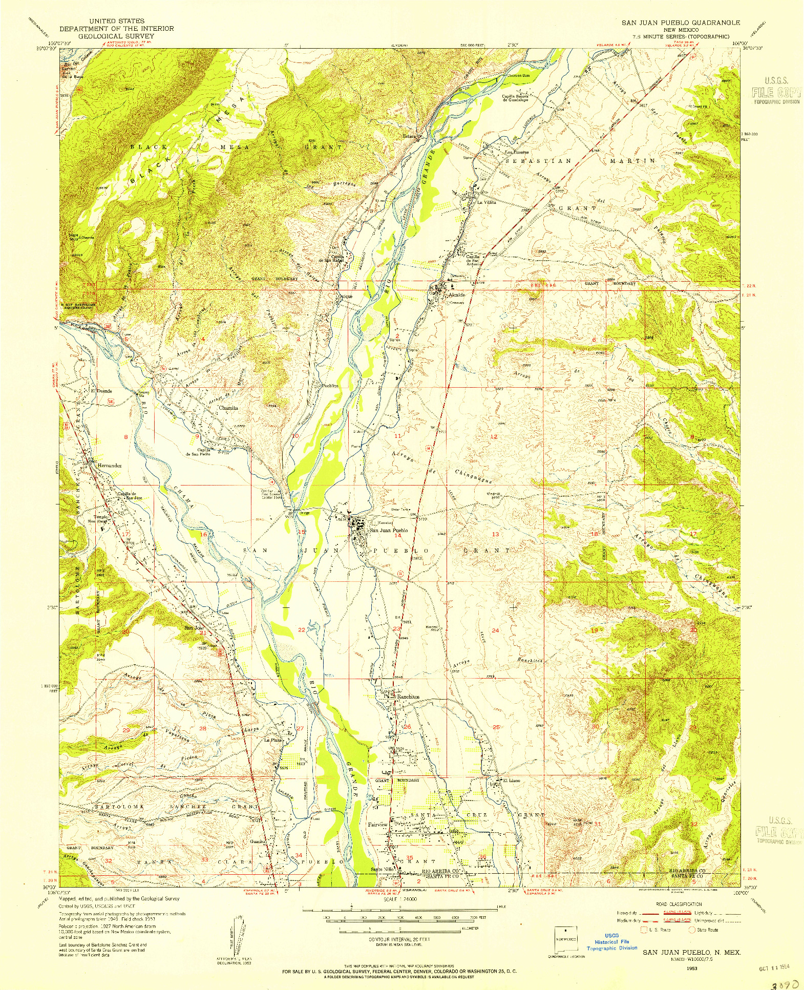 USGS 1:24000-SCALE QUADRANGLE FOR SAN JUAN PUEBLO, NM 1953