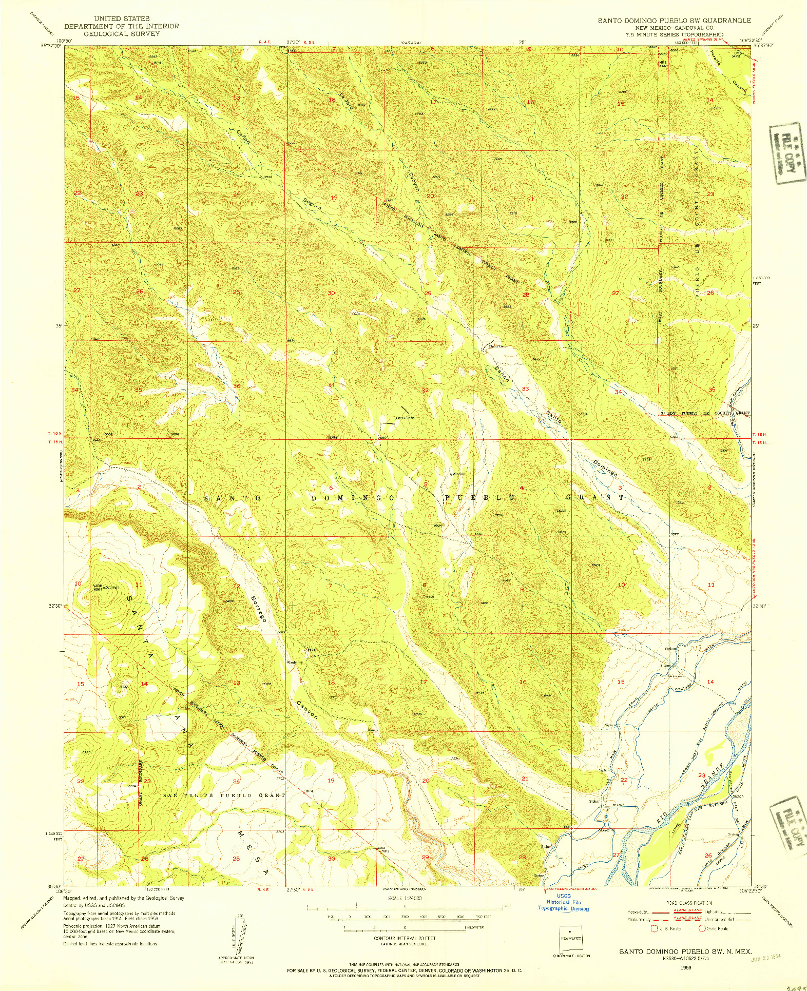 USGS 1:24000-SCALE QUADRANGLE FOR SANTO DOMINGO PUEBLO SW, NM 1953