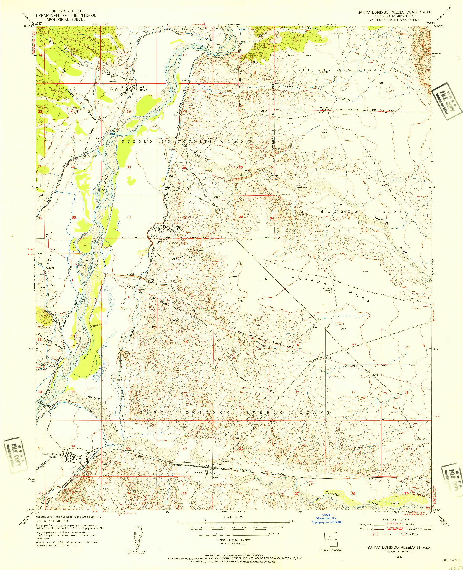 USGS 1:24000-SCALE QUADRANGLE FOR SANTO DOMINGO PUEBLO, NM 1953