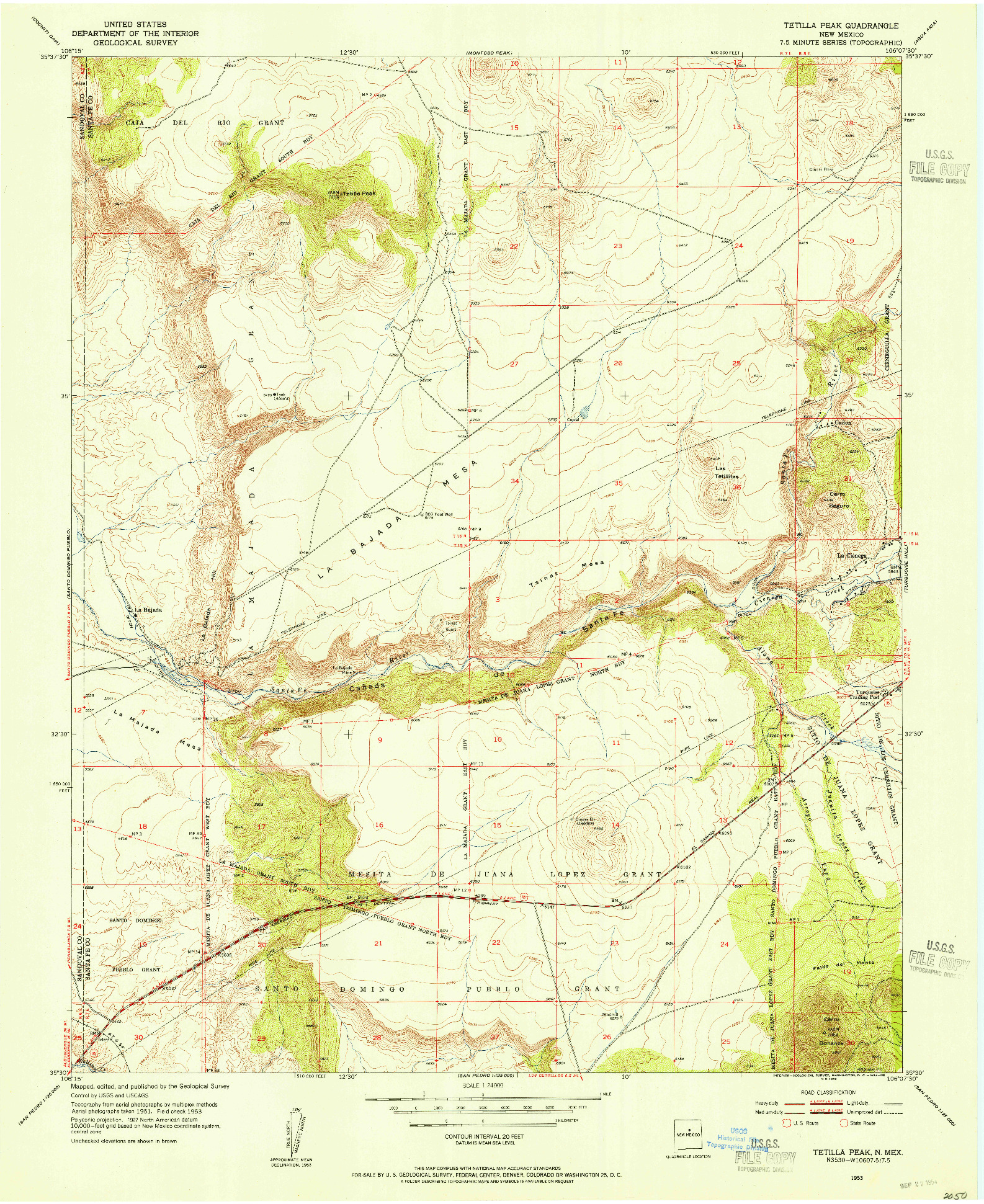 USGS 1:24000-SCALE QUADRANGLE FOR TETILLA PEAK, NM 1953