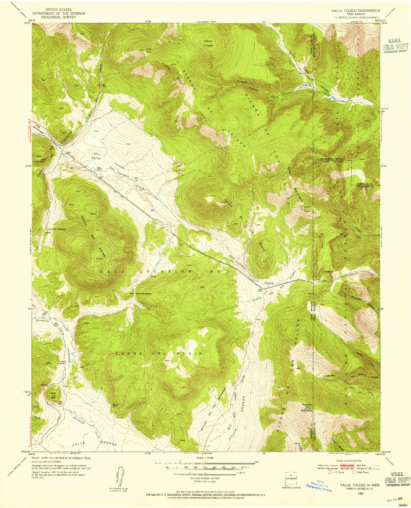 USGS 1:24000-SCALE QUADRANGLE FOR VALLE TOLEDO, NM 1952