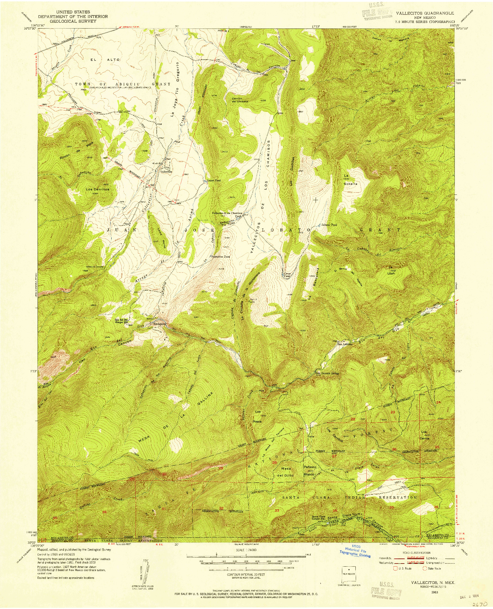 USGS 1:24000-SCALE QUADRANGLE FOR VALLECITOS, NM 1953