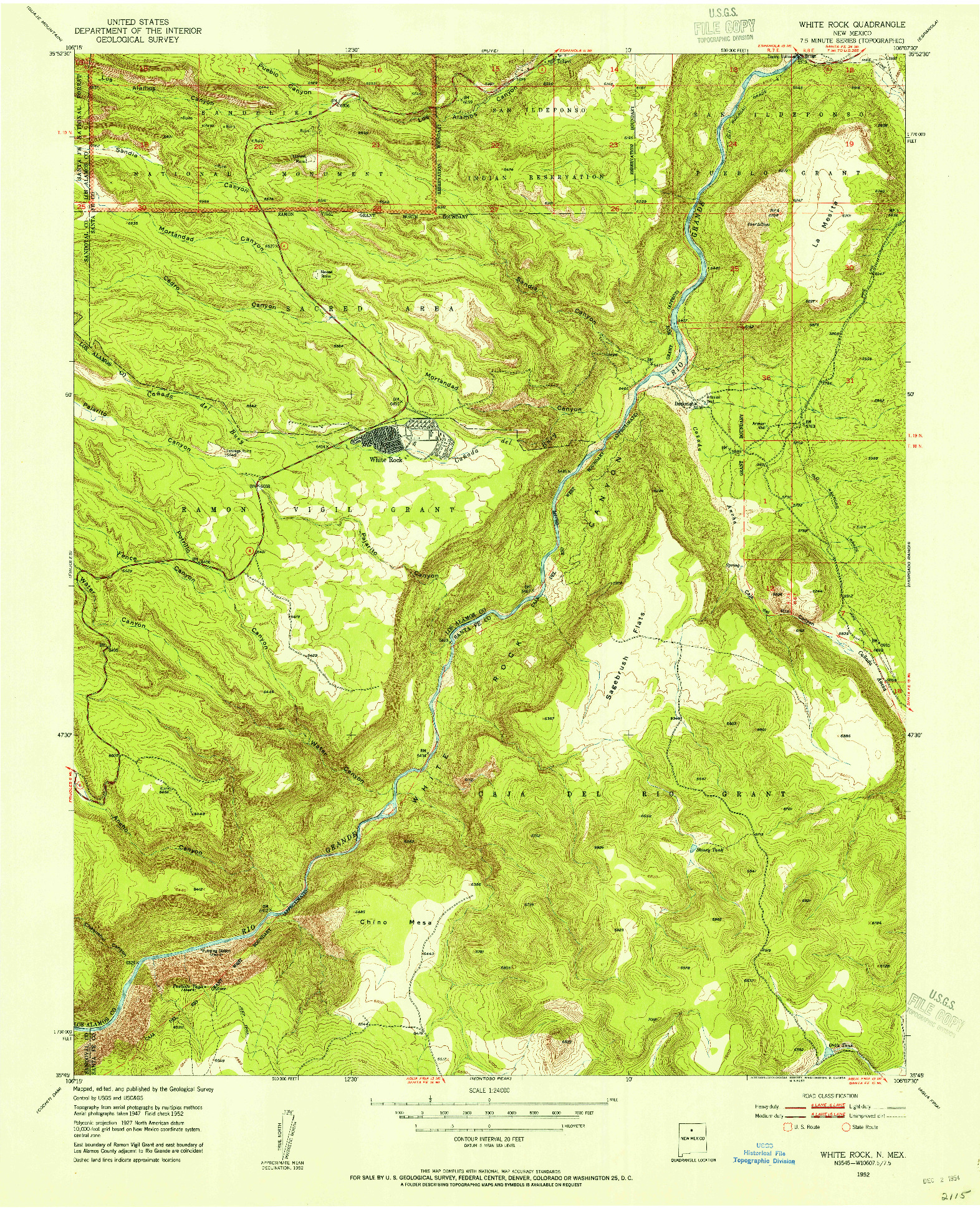 USGS 1:24000-SCALE QUADRANGLE FOR WHITE ROCK, NM 1952