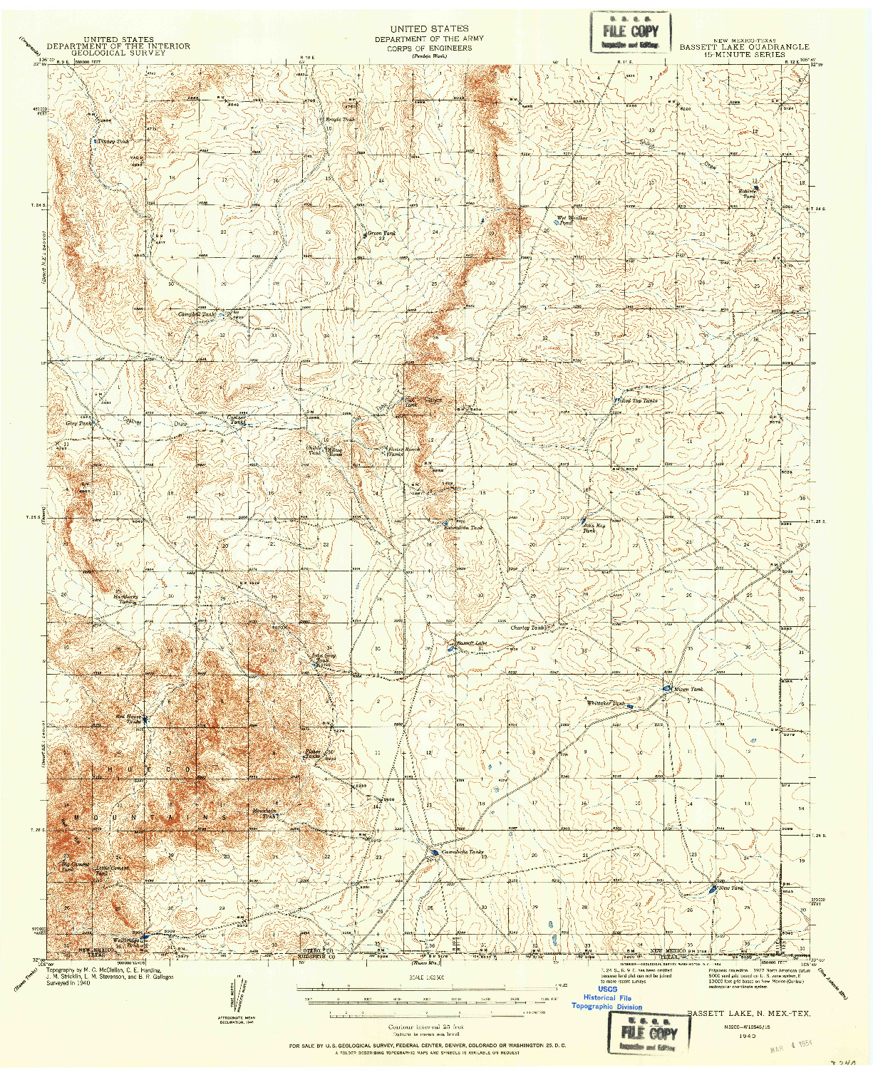 USGS 1:62500-SCALE QUADRANGLE FOR BASSETT LAKE, NM 1940