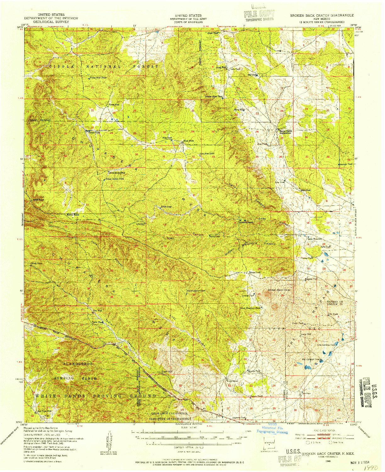 USGS 1:62500-SCALE QUADRANGLE FOR BROKEN BACK CRATER, NM 1948