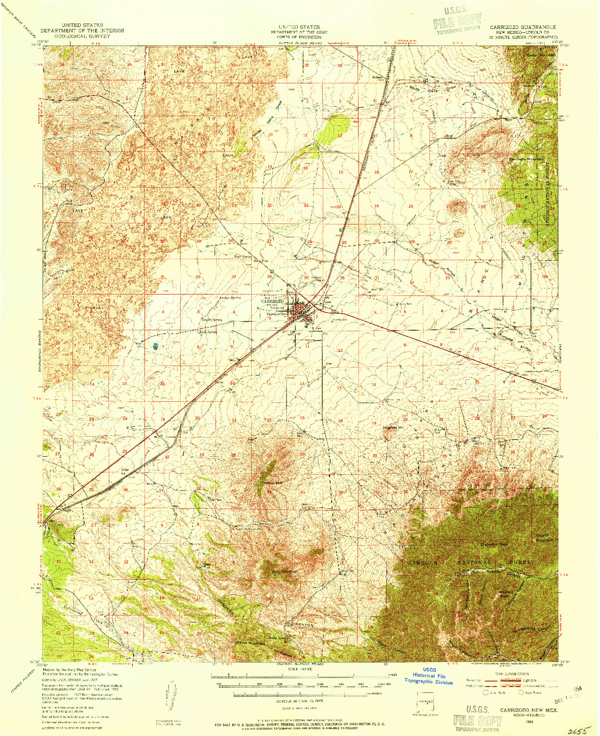 USGS 1:62500-SCALE QUADRANGLE FOR CARRIZOZO, NM 1950