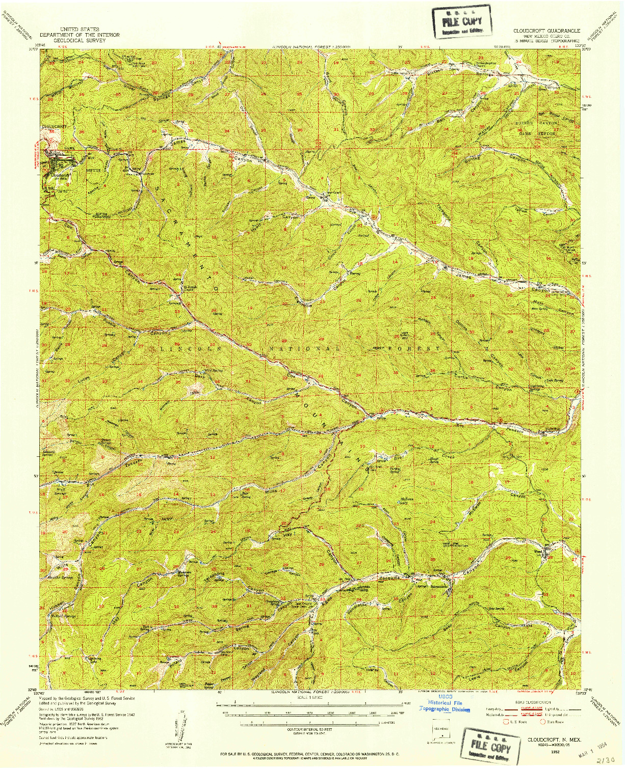 USGS 1:62500-SCALE QUADRANGLE FOR CLOUDCROFT, NM 1952