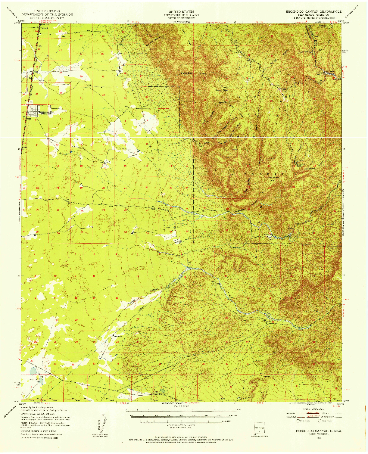USGS 1:62500-SCALE QUADRANGLE FOR ESCONDIDO CANYON, NM 1950