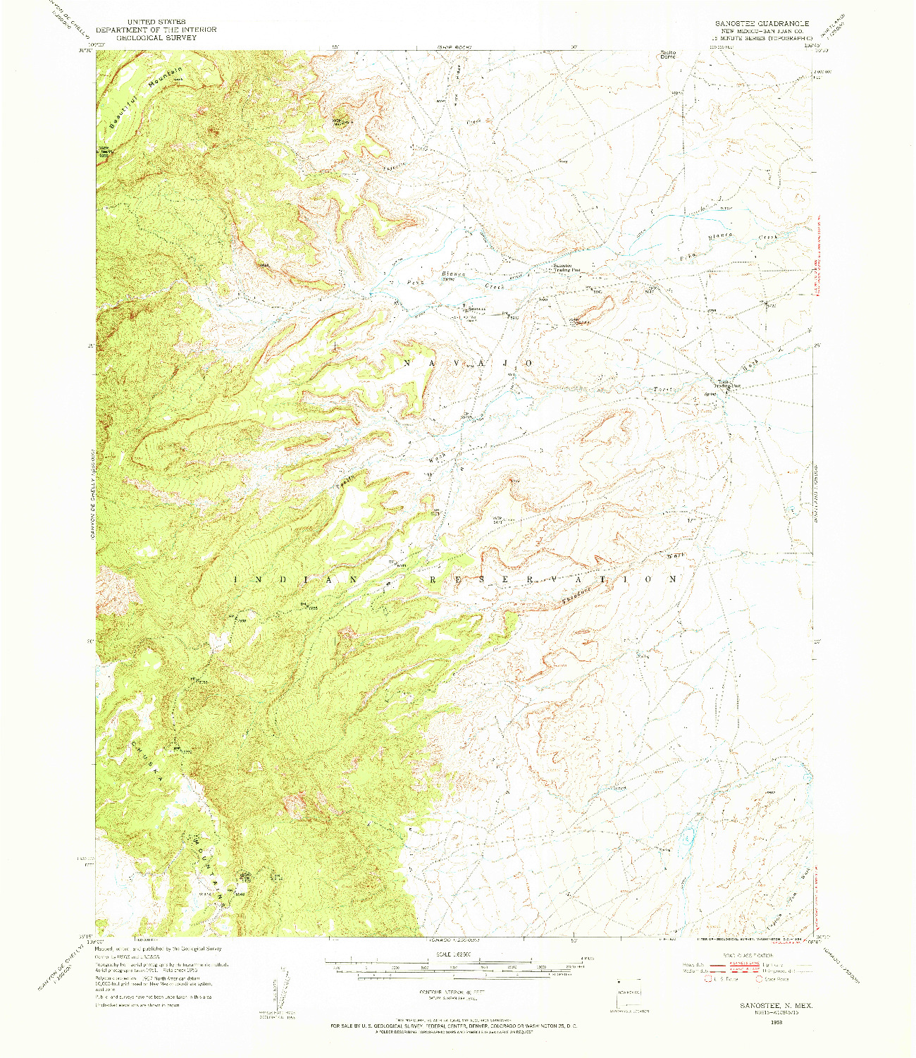 USGS 1:62500-SCALE QUADRANGLE FOR SANOSTEE, NM 1953