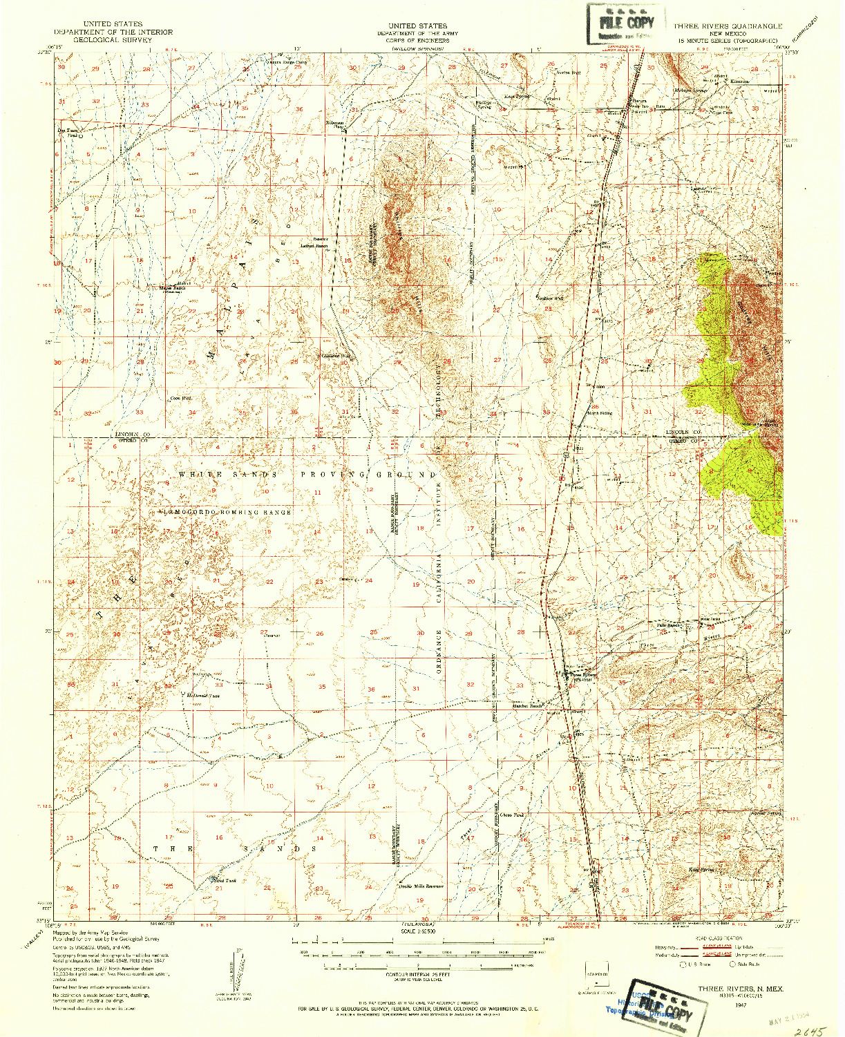 USGS 1:62500-SCALE QUADRANGLE FOR THREE RIVERS, NM 1947
