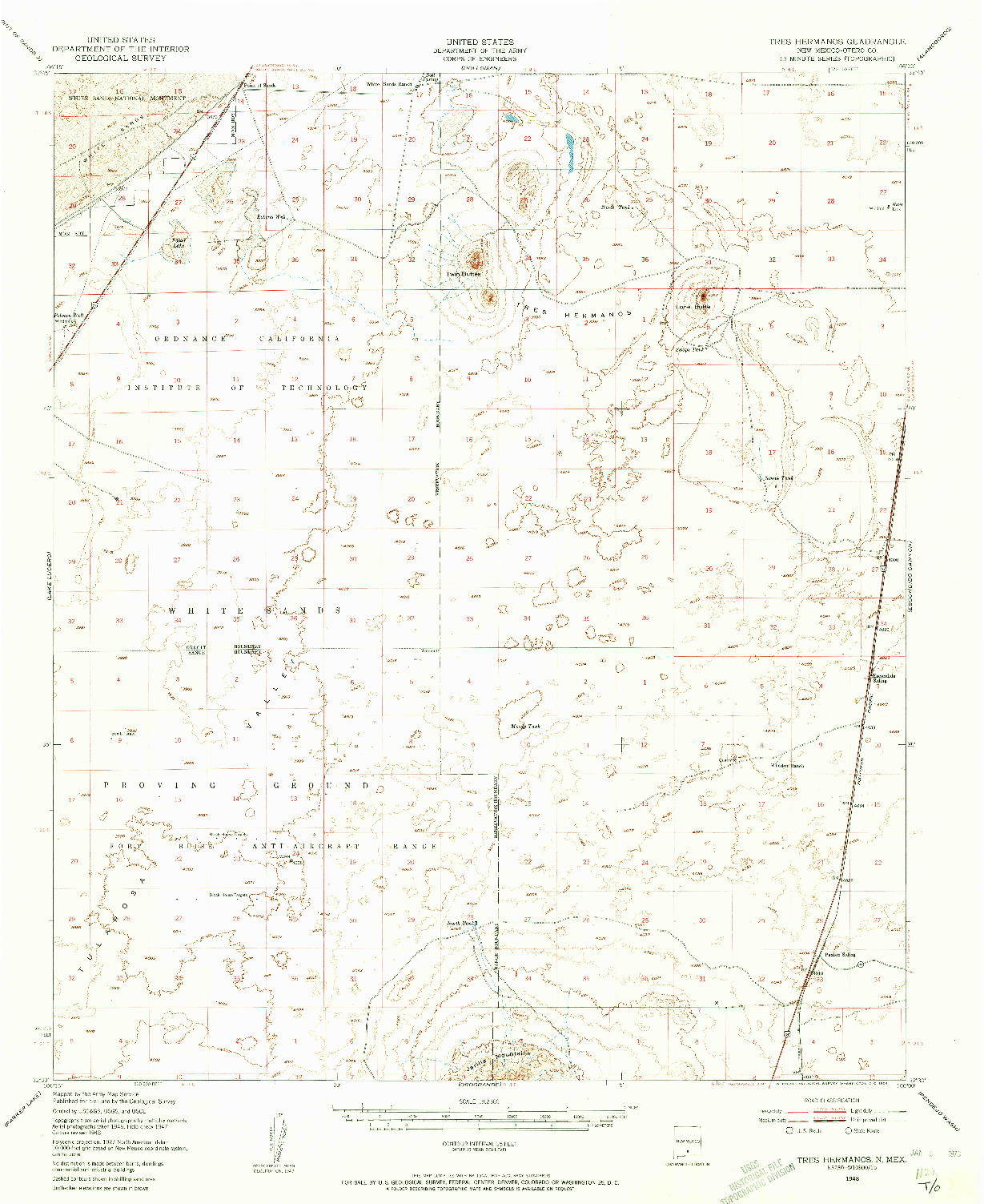 USGS 1:62500-SCALE QUADRANGLE FOR TRES HERMANOS, NM 1948