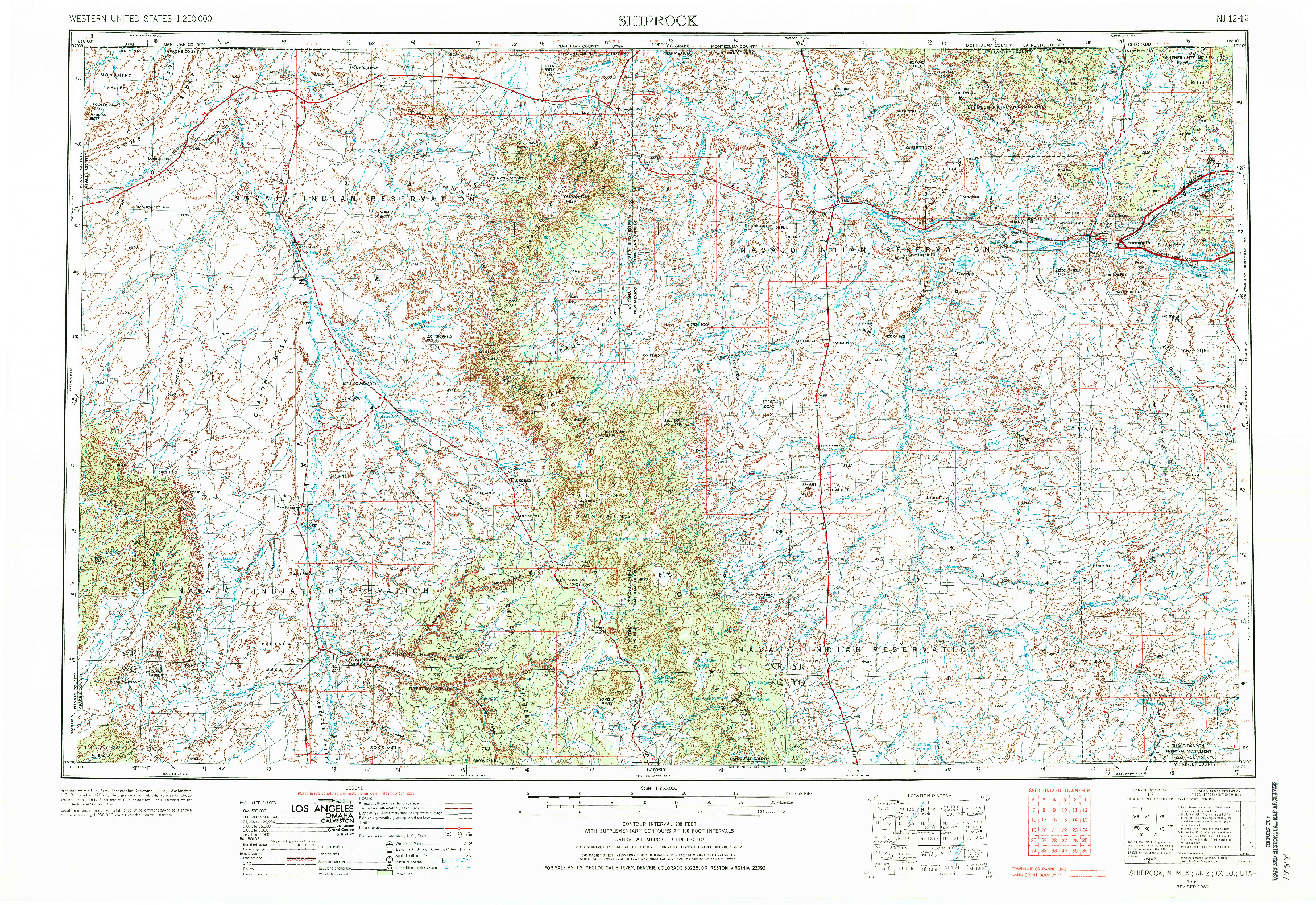 USGS 1:250000-SCALE QUADRANGLE FOR SHIPROCK, NM 1954