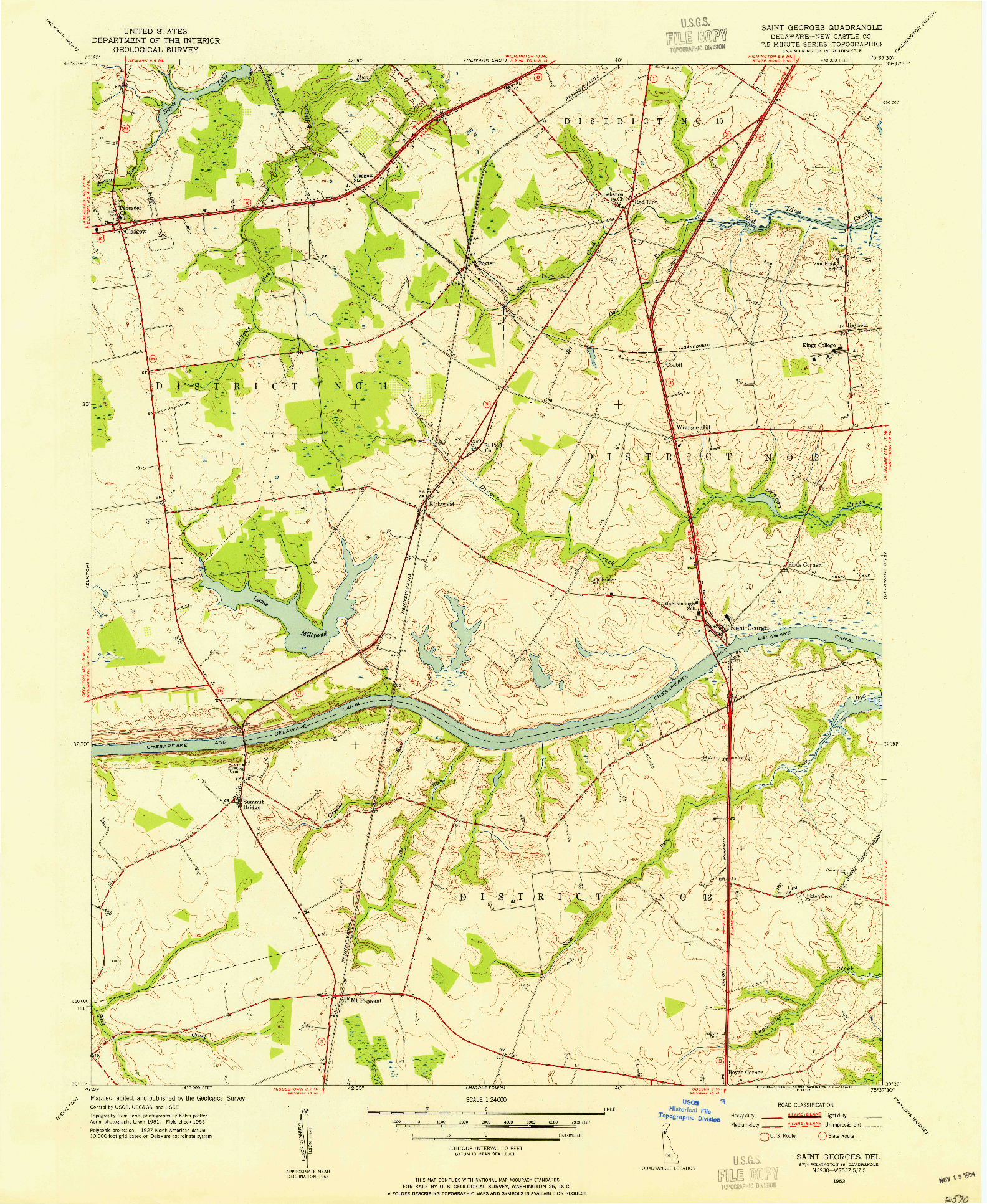 USGS 1:24000-SCALE QUADRANGLE FOR SAINT GEORGES, DE 1953