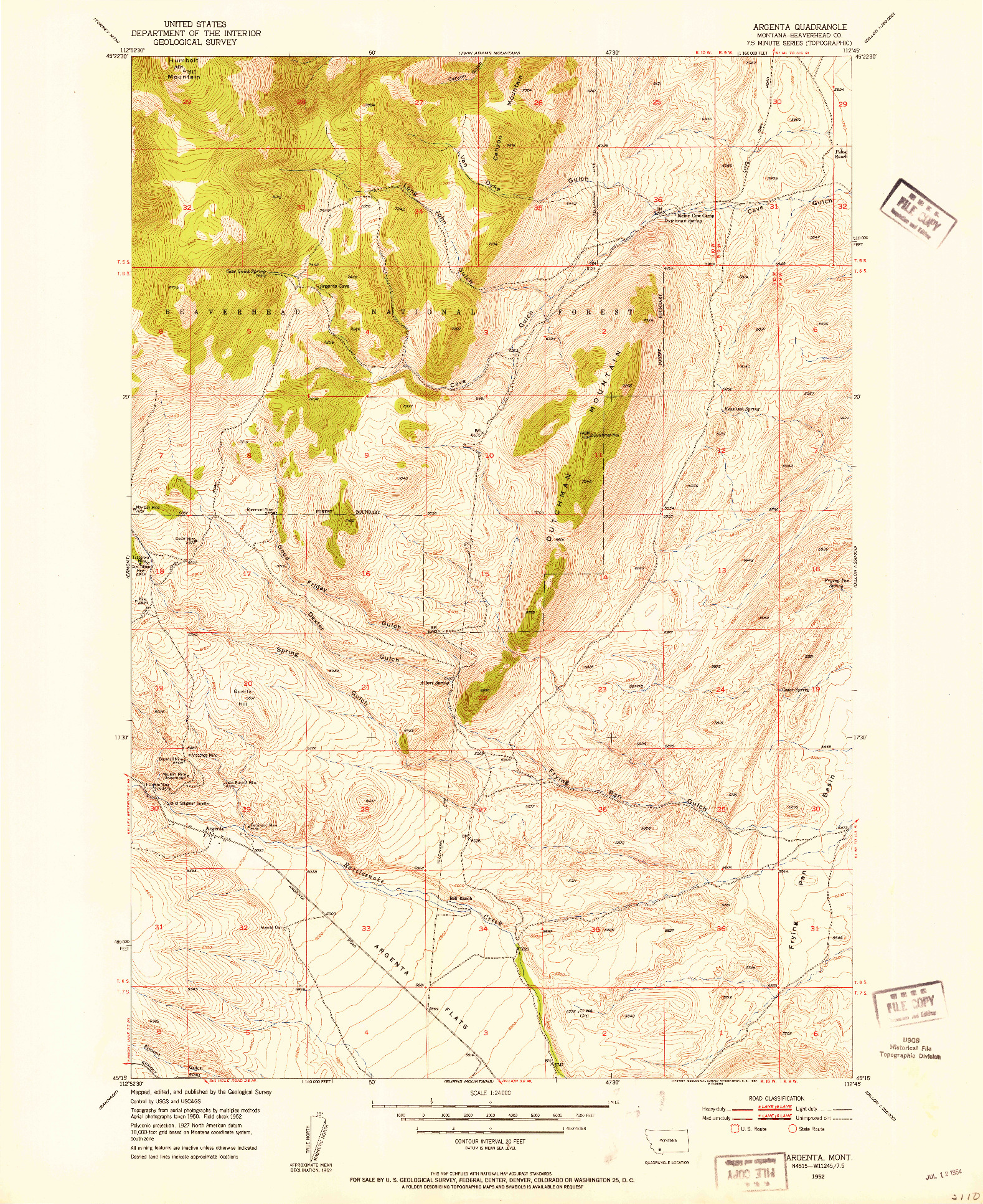 USGS 1:24000-SCALE QUADRANGLE FOR ARGENTA, MT 1952