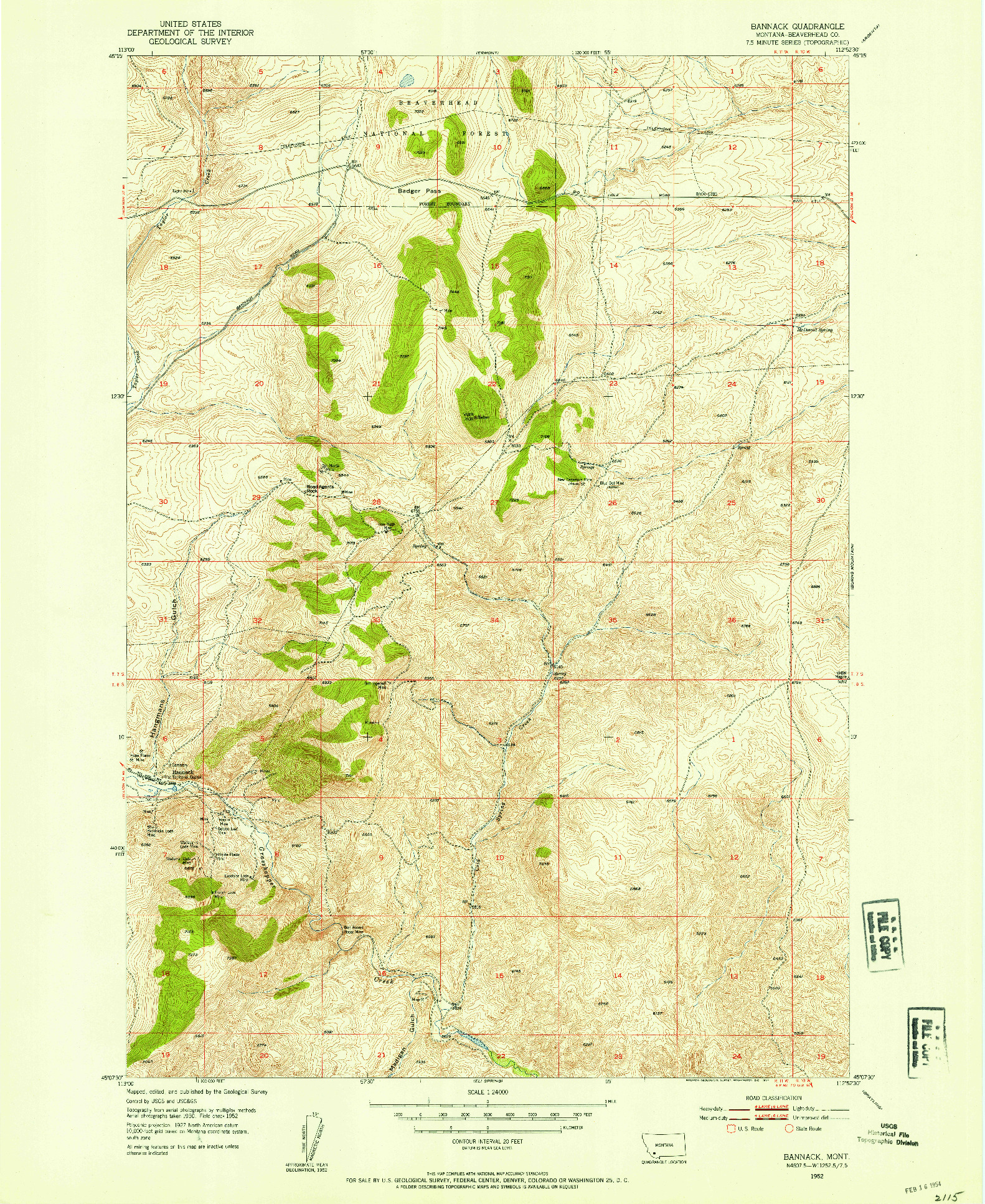 USGS 1:24000-SCALE QUADRANGLE FOR BANNACK, MT 1952