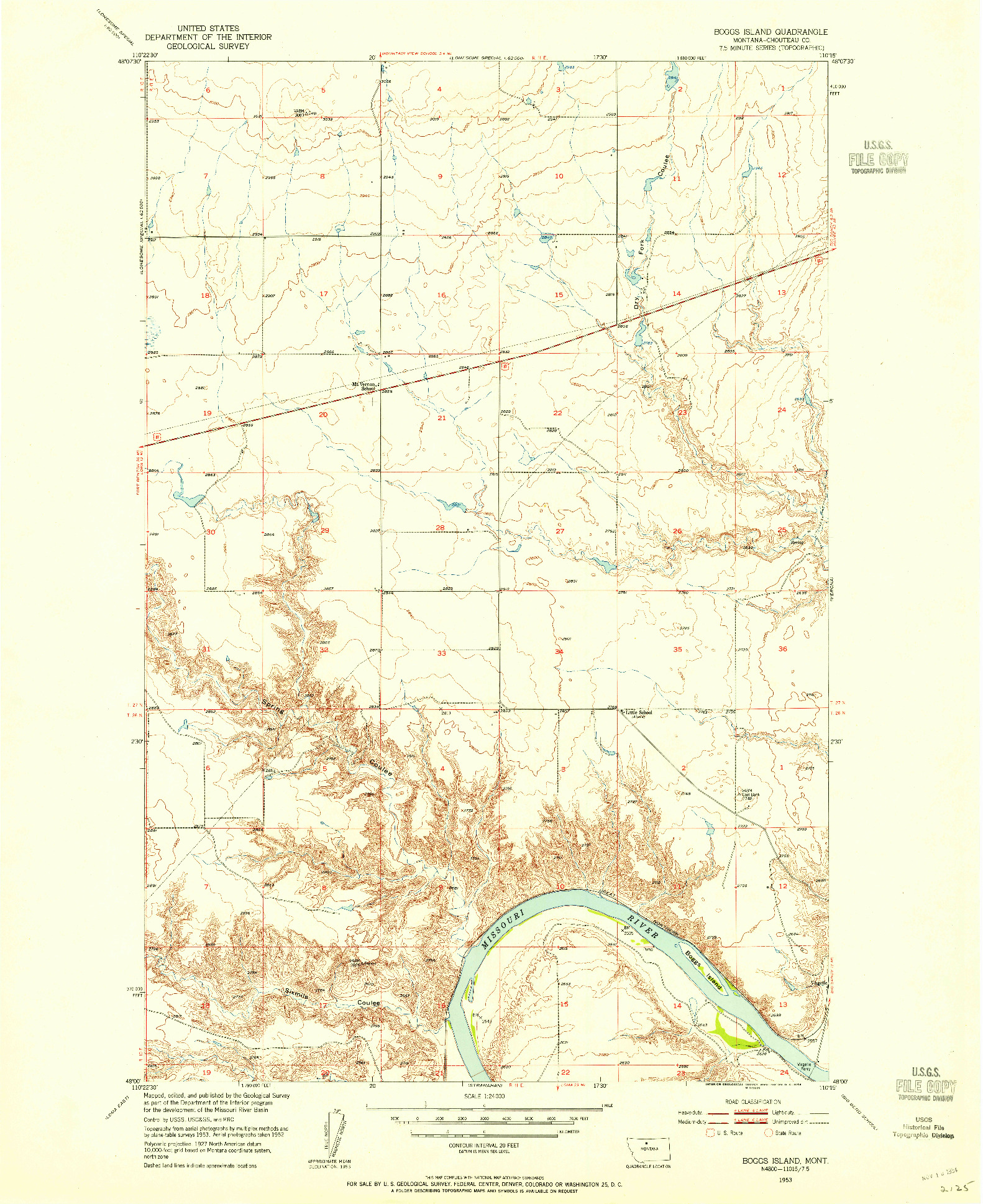 USGS 1:24000-SCALE QUADRANGLE FOR BOGGS ISLAND, MT 1953