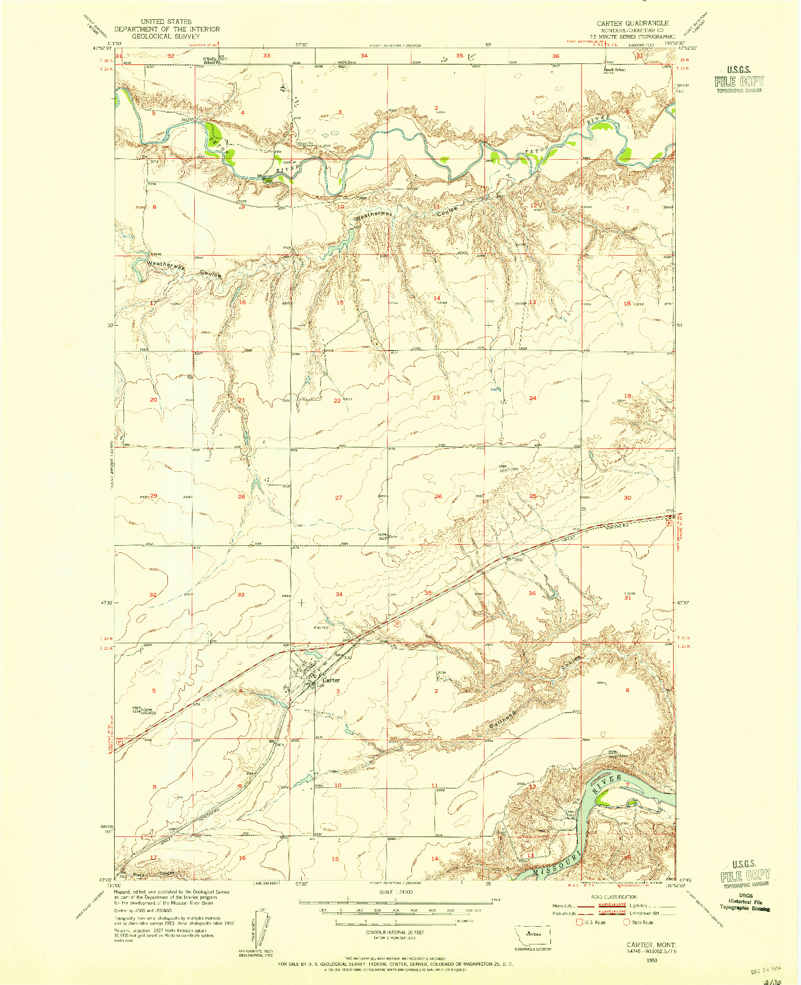 USGS 1:24000-SCALE QUADRANGLE FOR CARTER, MT 1953