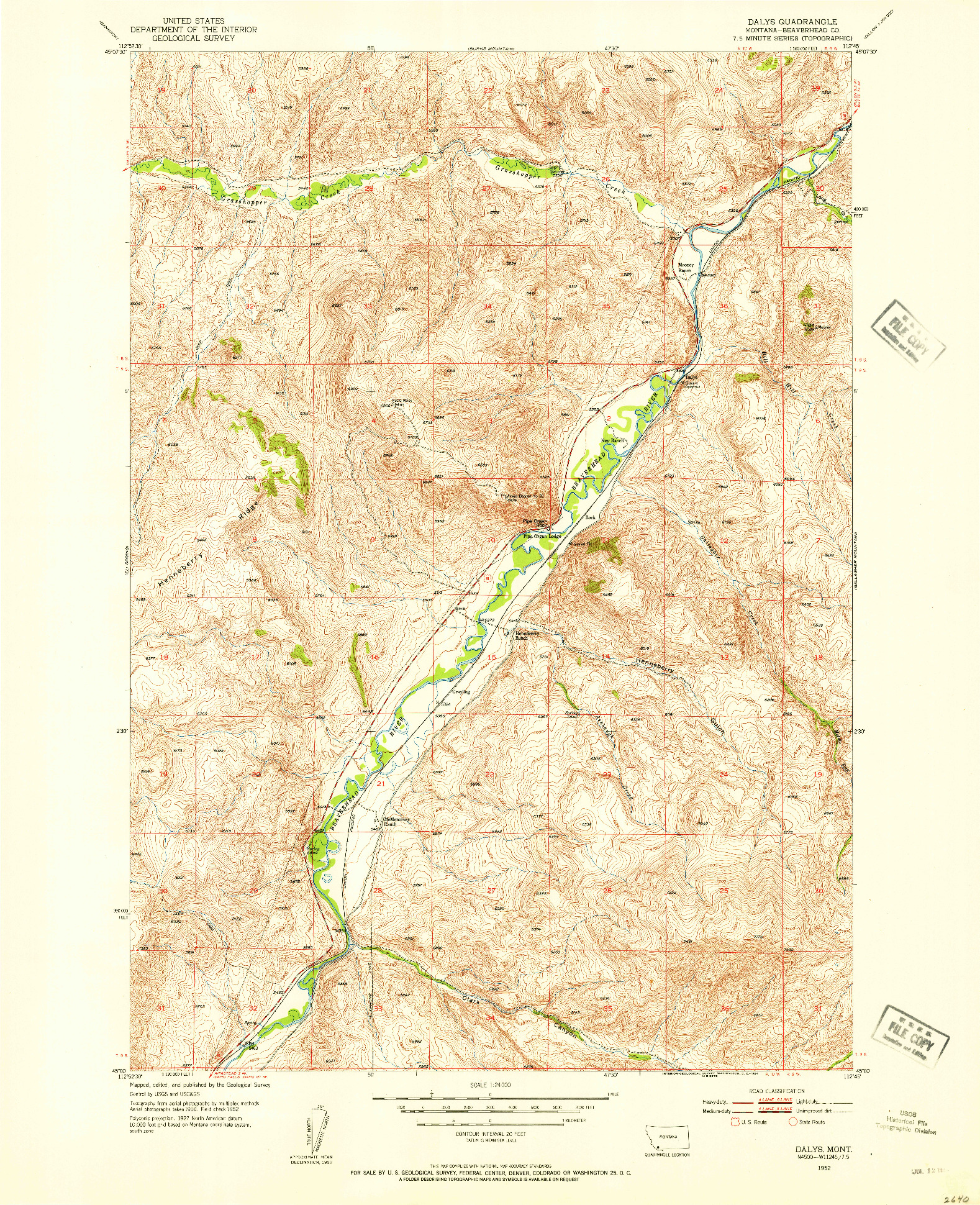 USGS 1:24000-SCALE QUADRANGLE FOR DALYS, MT 1952