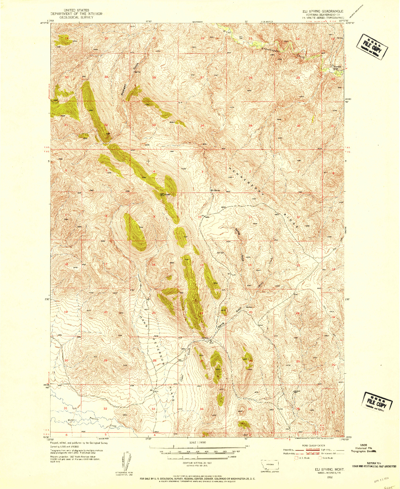 USGS 1:24000-SCALE QUADRANGLE FOR ELI SPRING, MT 1952