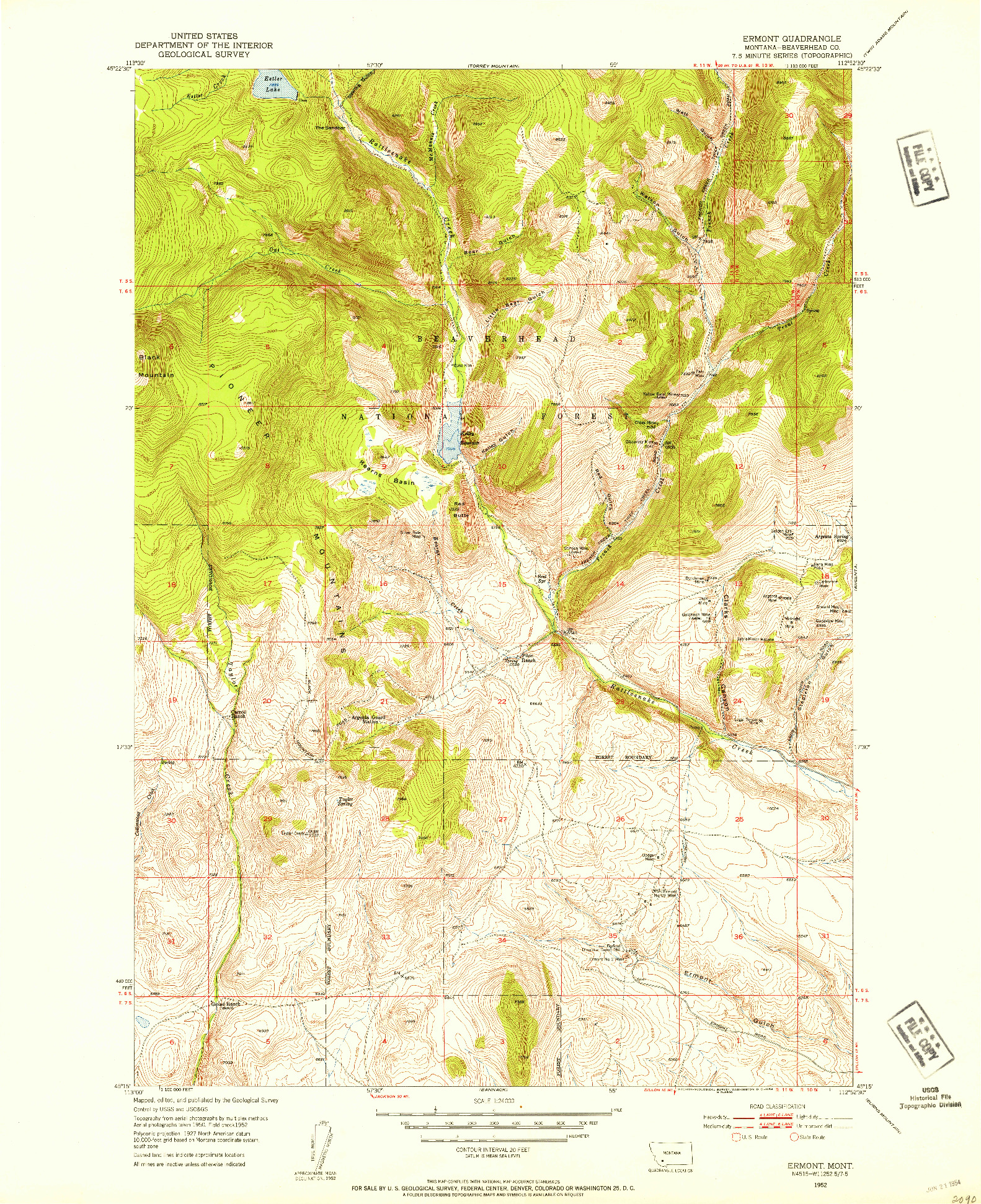 USGS 1:24000-SCALE QUADRANGLE FOR ERMONT, MT 1952