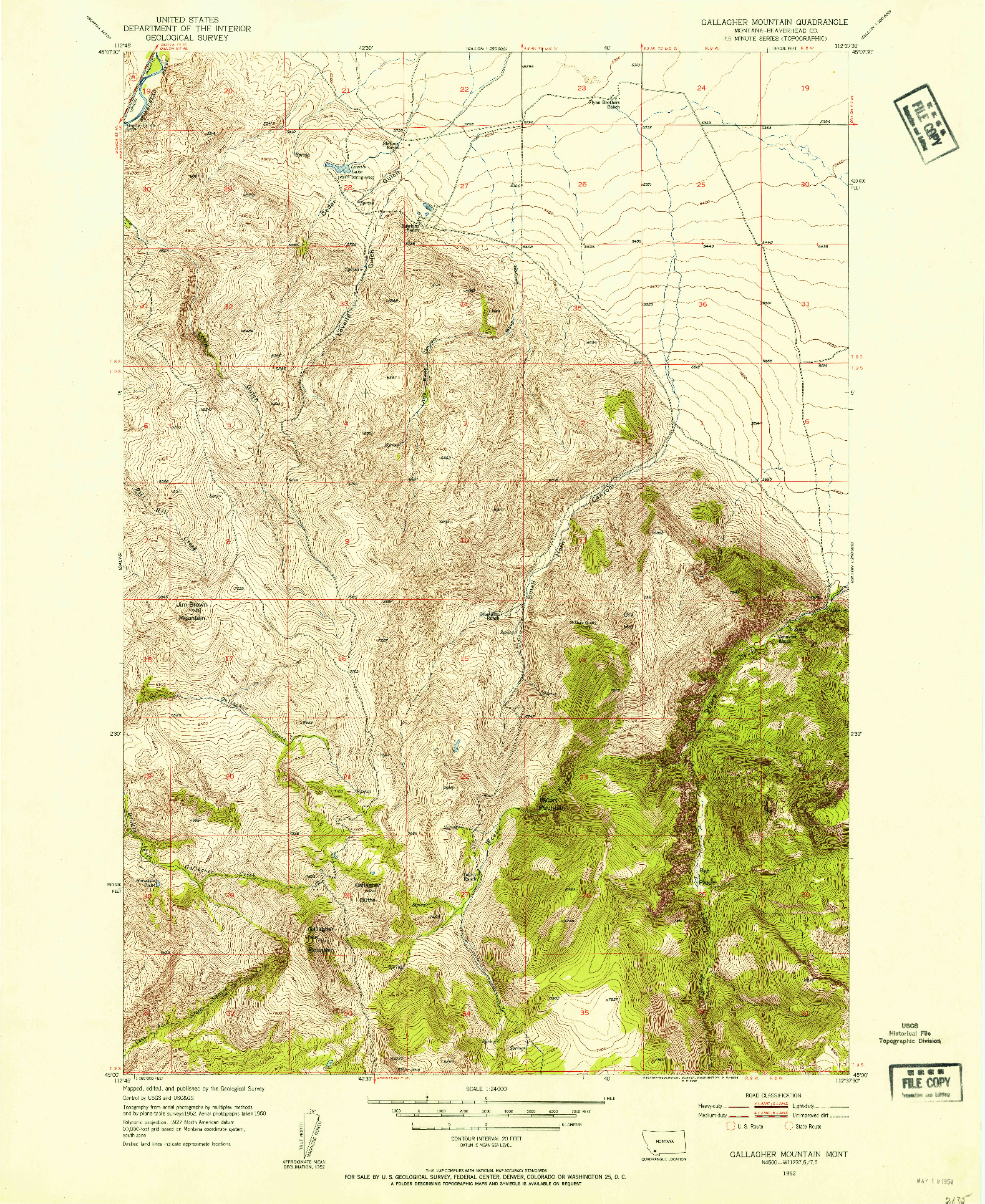 USGS 1:24000-SCALE QUADRANGLE FOR GALLAGHER MOUNTAIN, MT 1952