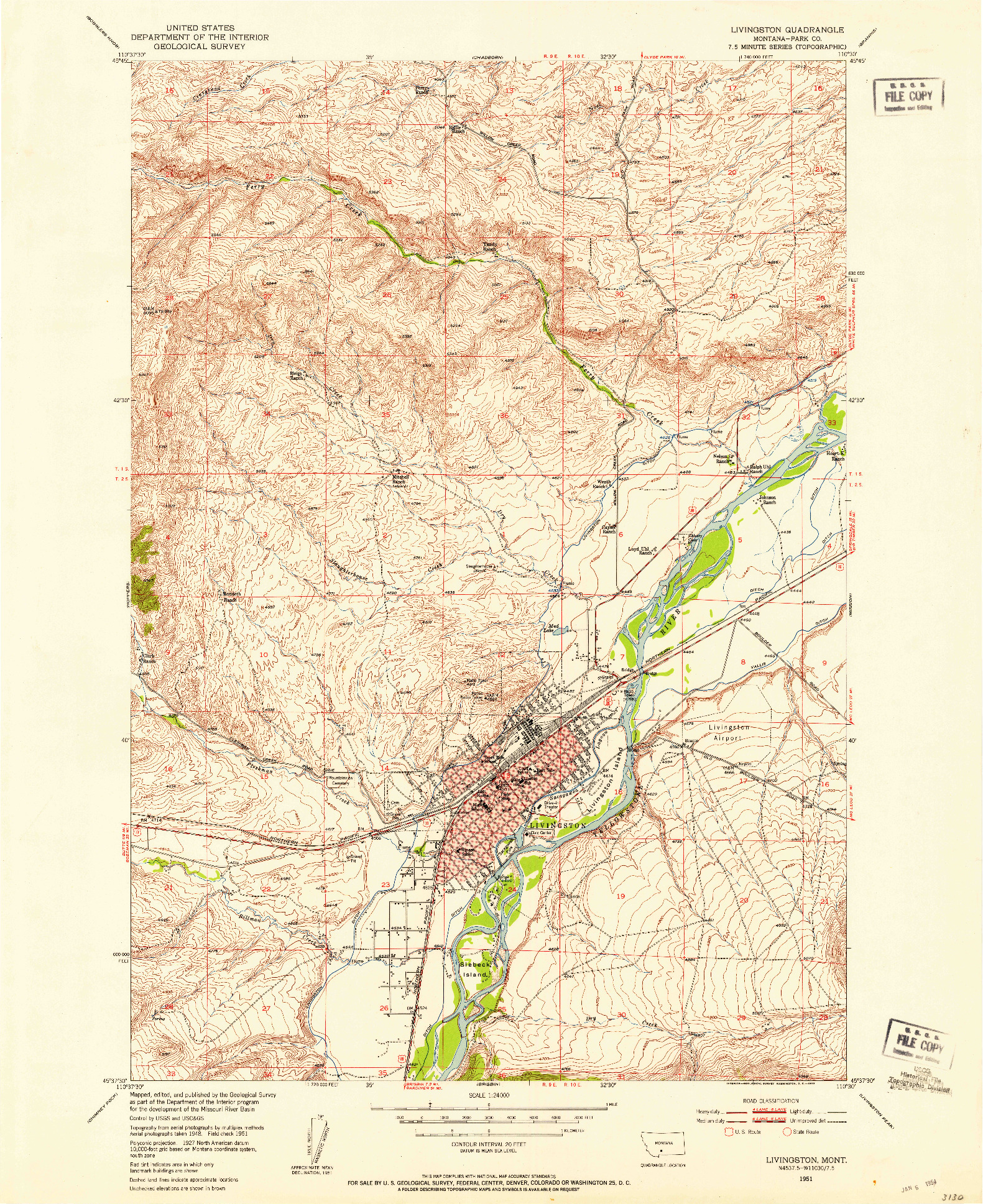 USGS 1:24000-SCALE QUADRANGLE FOR LIVINGSTON, MT 1951